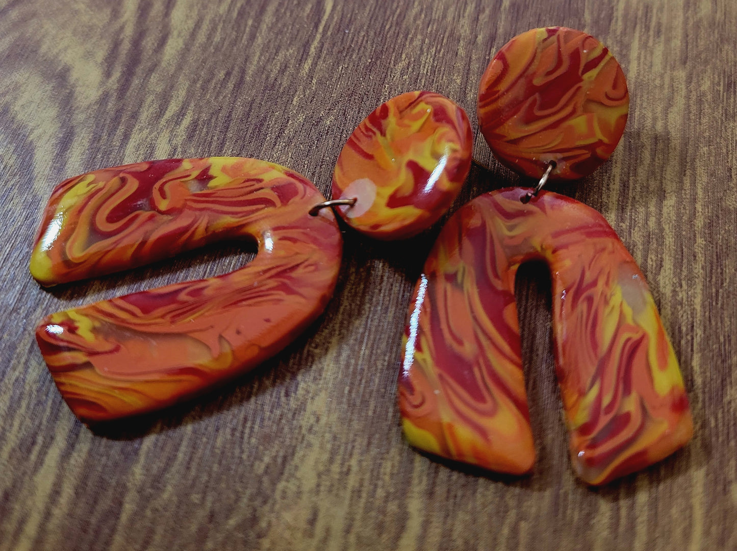 Maricela: Yellow, Red, Translucent and Orange Polymer Clay Earrings