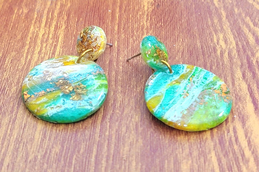 Rosalinda: Green/White/Lime Green Polymer Clay Earrings