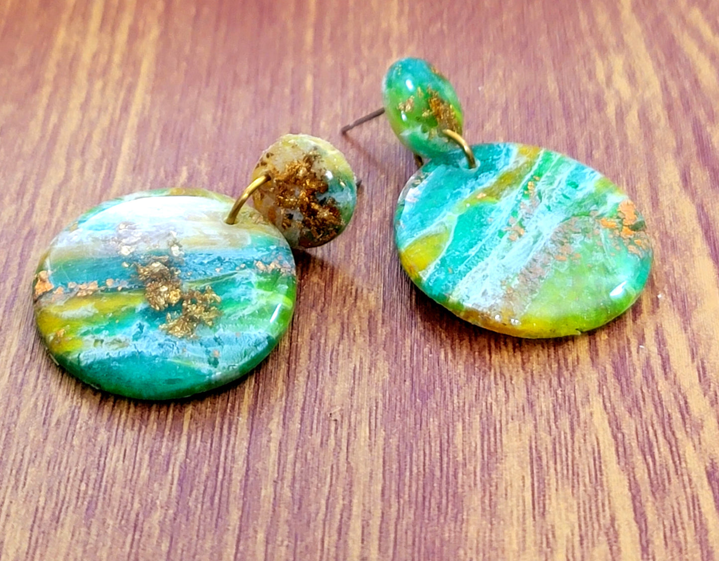 Rosalinda: Green/White/Lime Green Polymer Clay Earrings