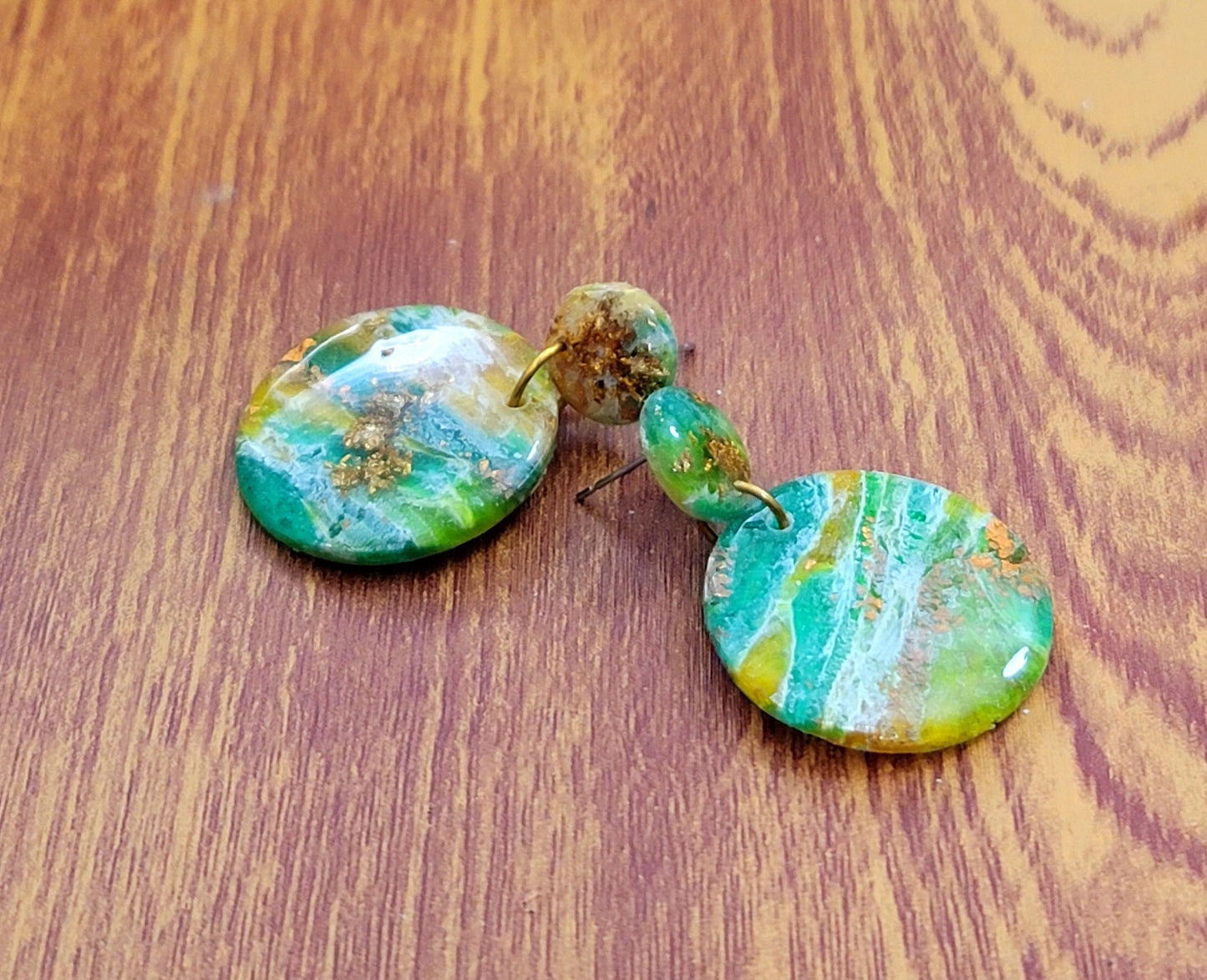 Rosalinda: Green/White/Lime Green Polymer Clay Earrings