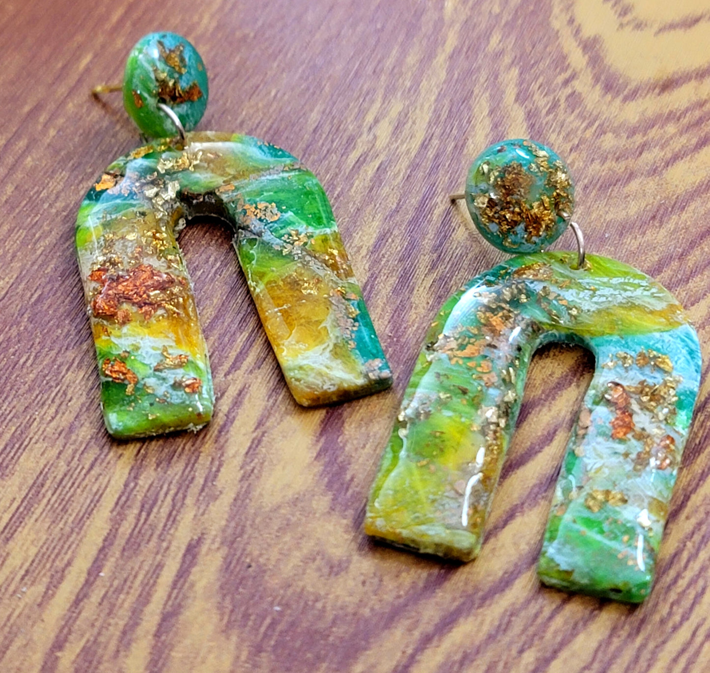 Georgina: Green/White/Lime Green Polymer Clay Earrings