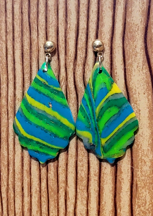 Mia: Green/Blue/Yellow and Turquoise Polymer Clay Earrings