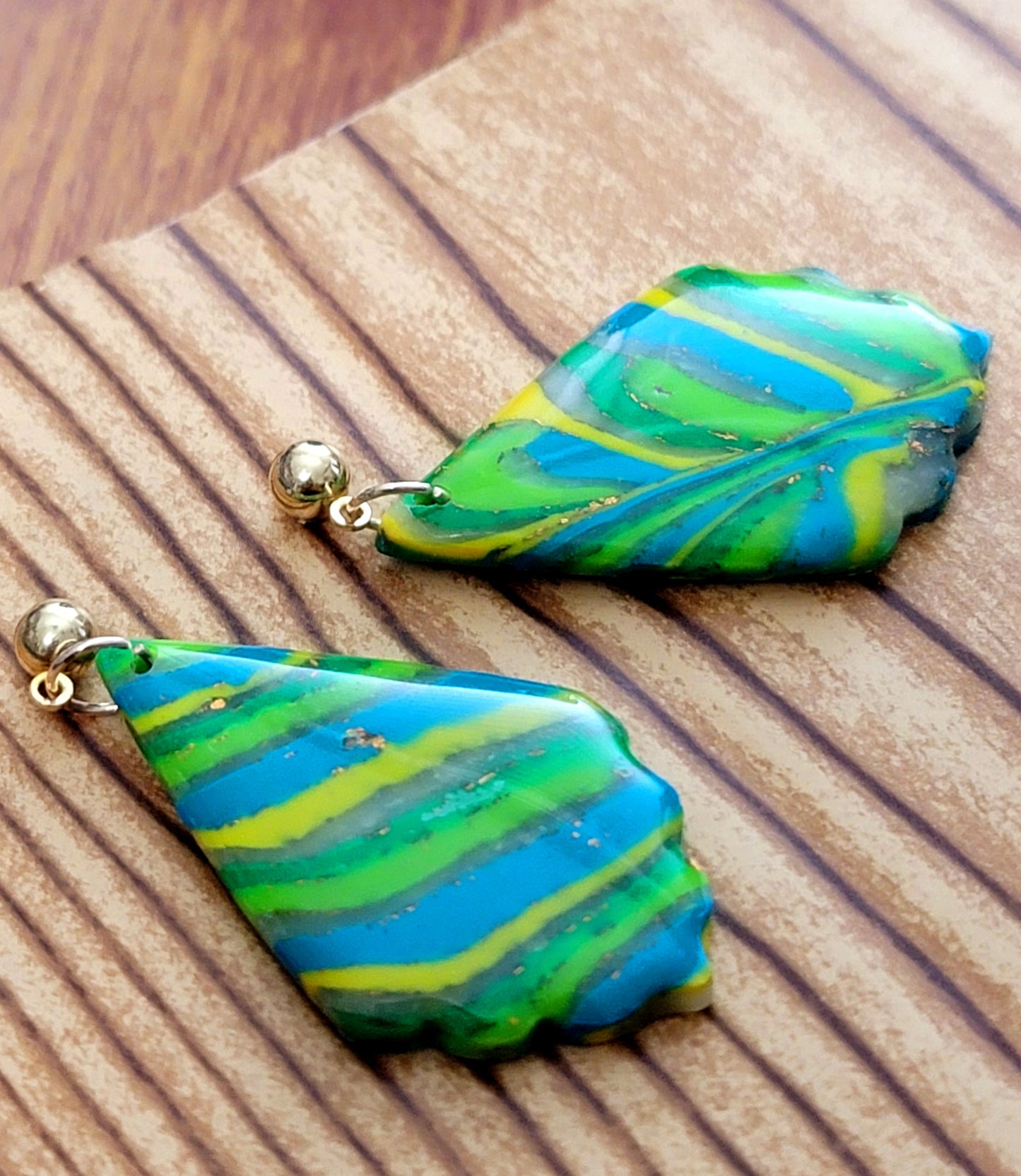 Mia: Green/Blue/Yellow and Turquoise Polymer Clay Earrings