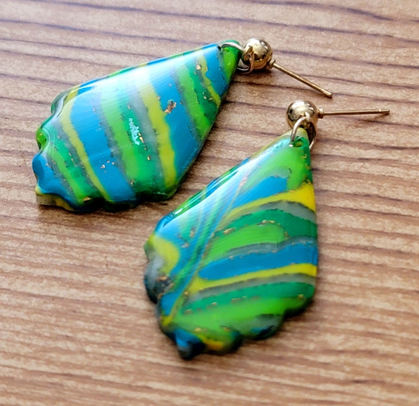 Mia: Green/Blue/Yellow and Turquoise Polymer Clay Earrings