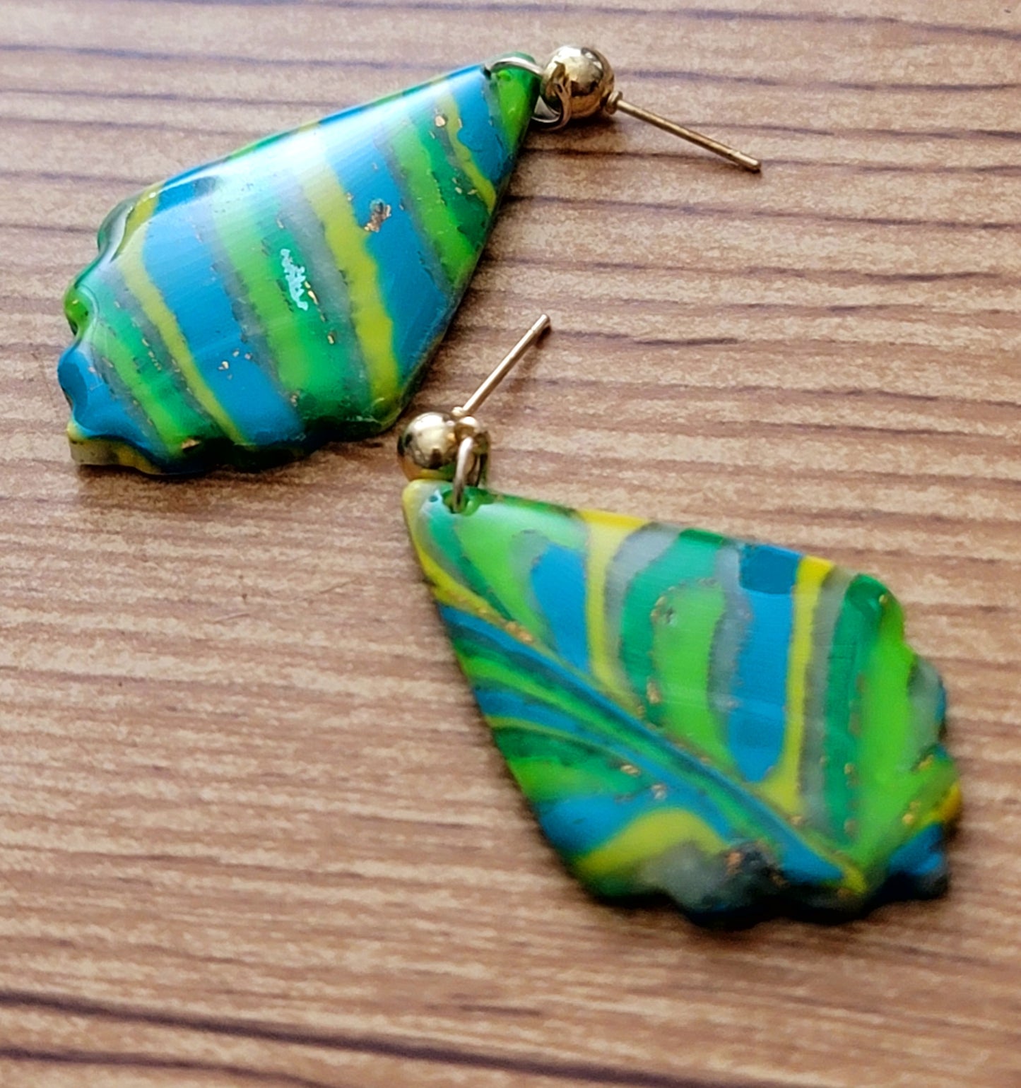 Mia: Green/Blue/Yellow and Turquoise Polymer Clay Earrings