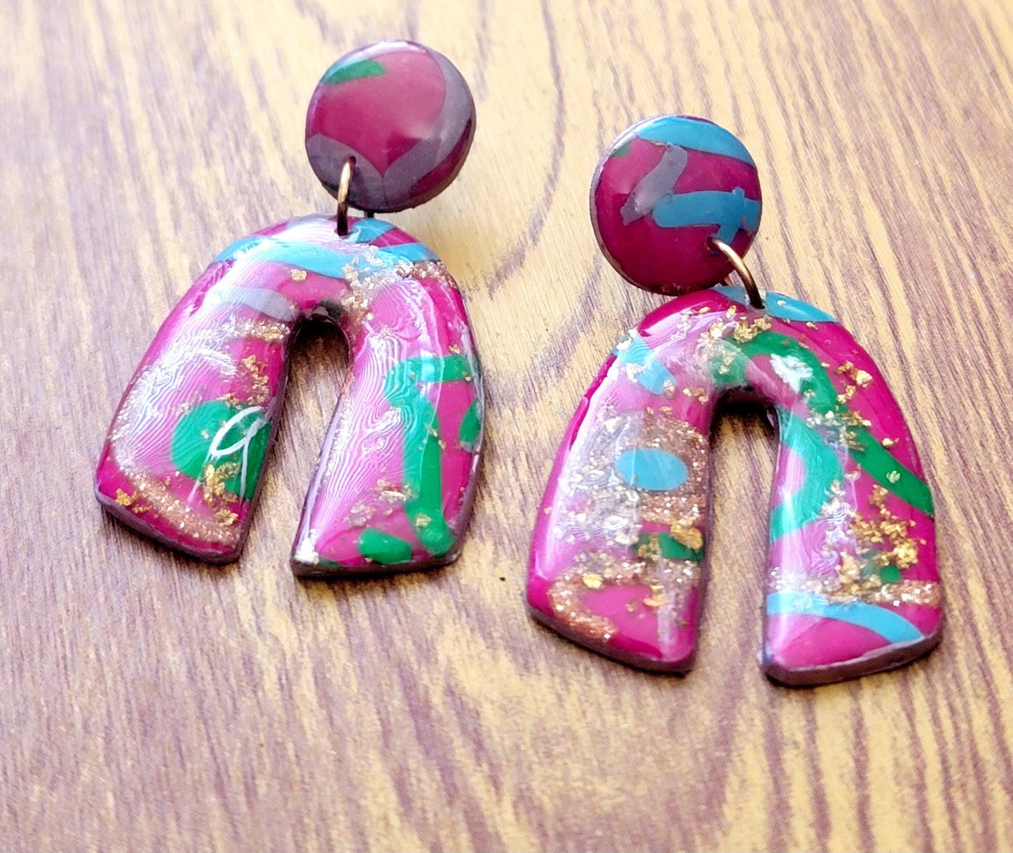 Alicia: Circle Shape Fuchsia Polymer Clay Earrings