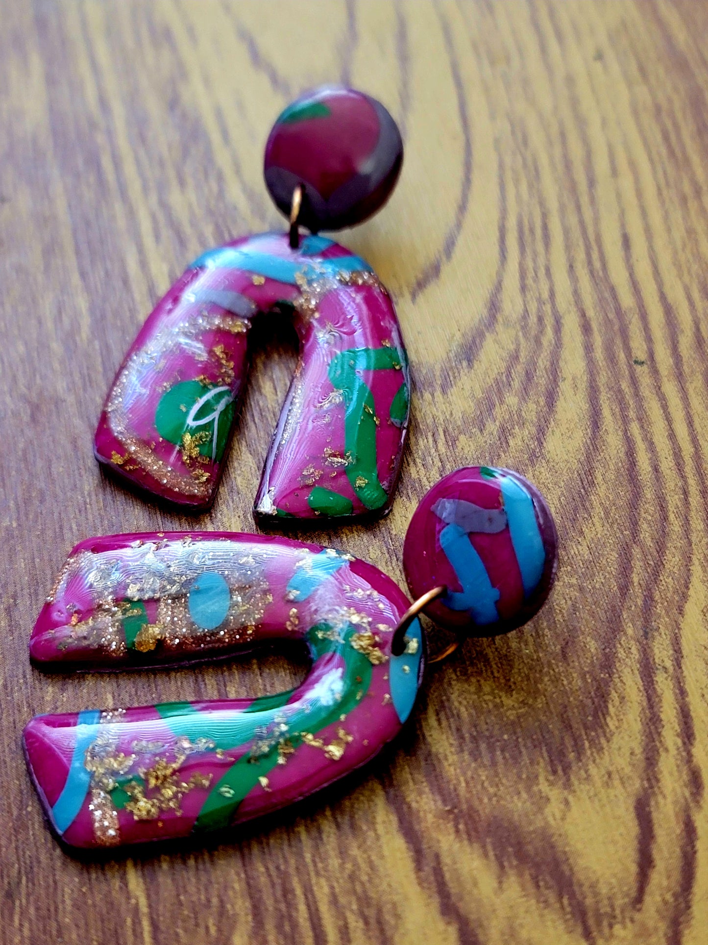 Alicia: Circle Shape Fuchsia Polymer Clay Earrings