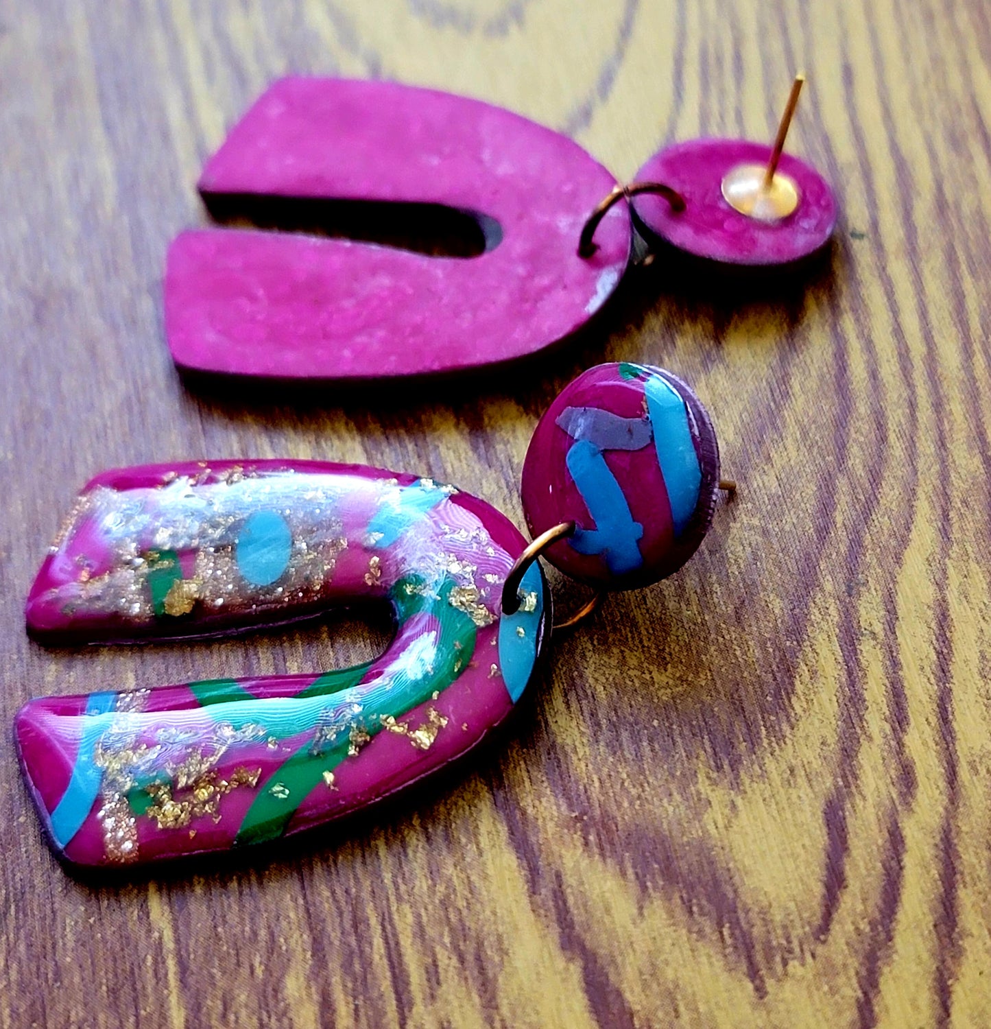 Alicia: Circle Shape Fuchsia Polymer Clay Earrings