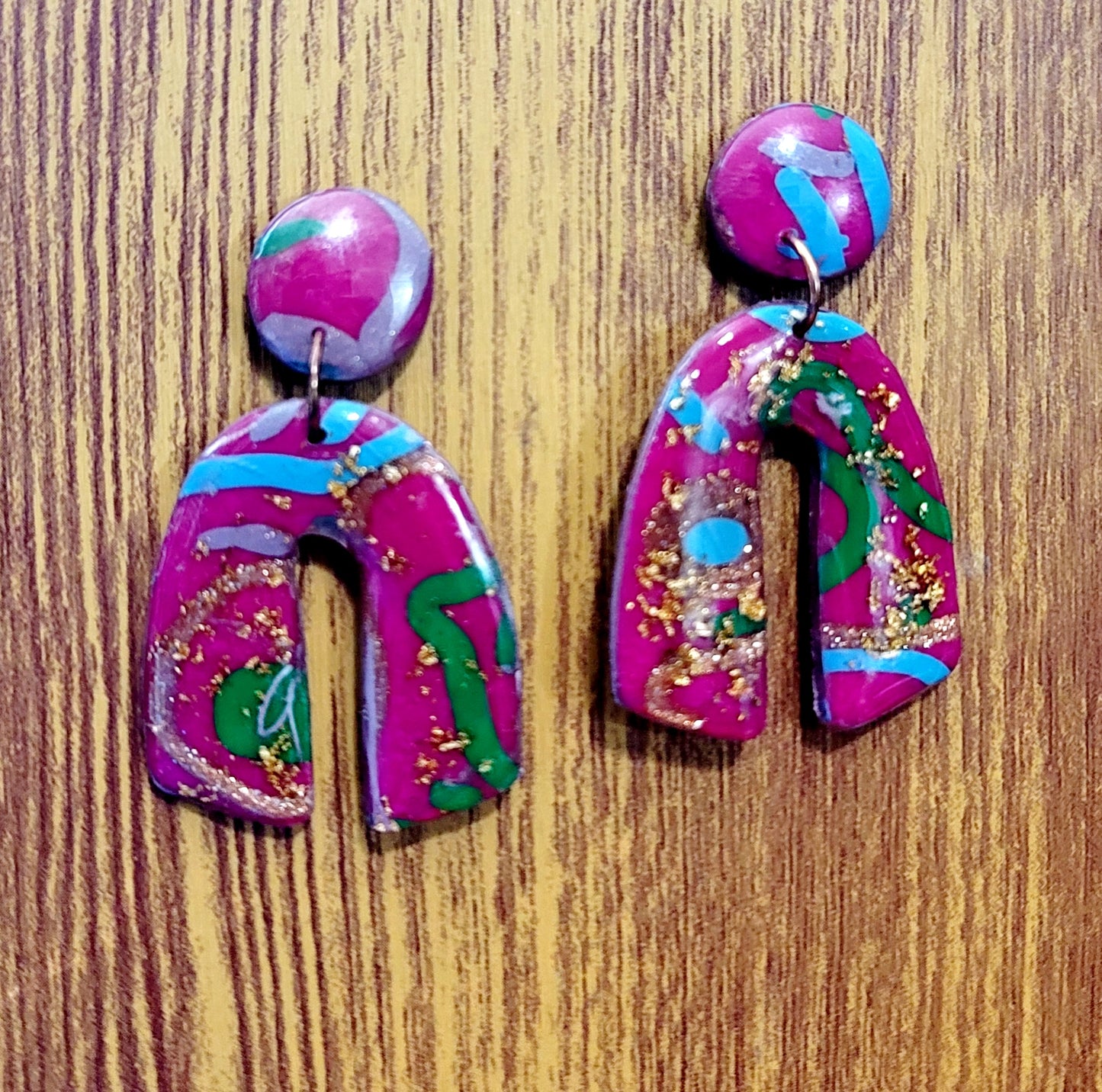 Alicia: Circle Shape Fuchsia Polymer Clay Earrings