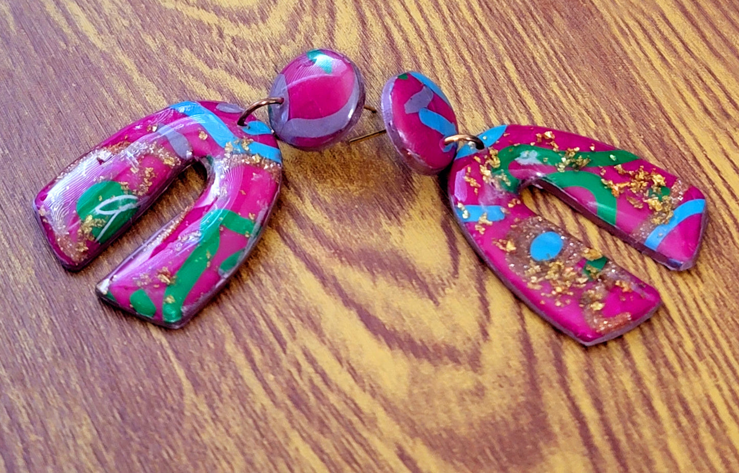 Alicia: Circle Shape Fuchsia Polymer Clay Earrings