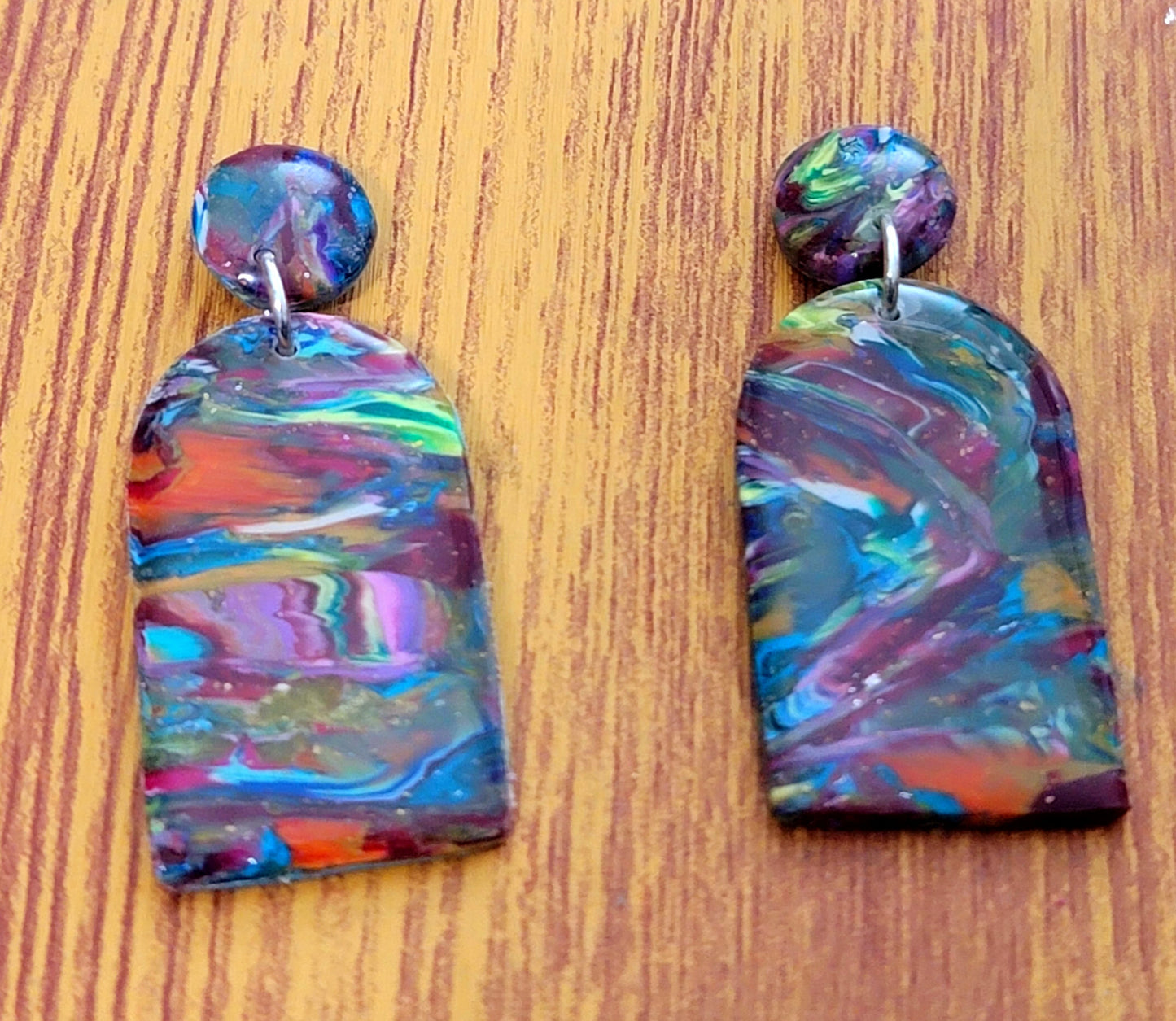 Otoño: Oval Square Translucent Colored Scraped Polymer Clay Earrings