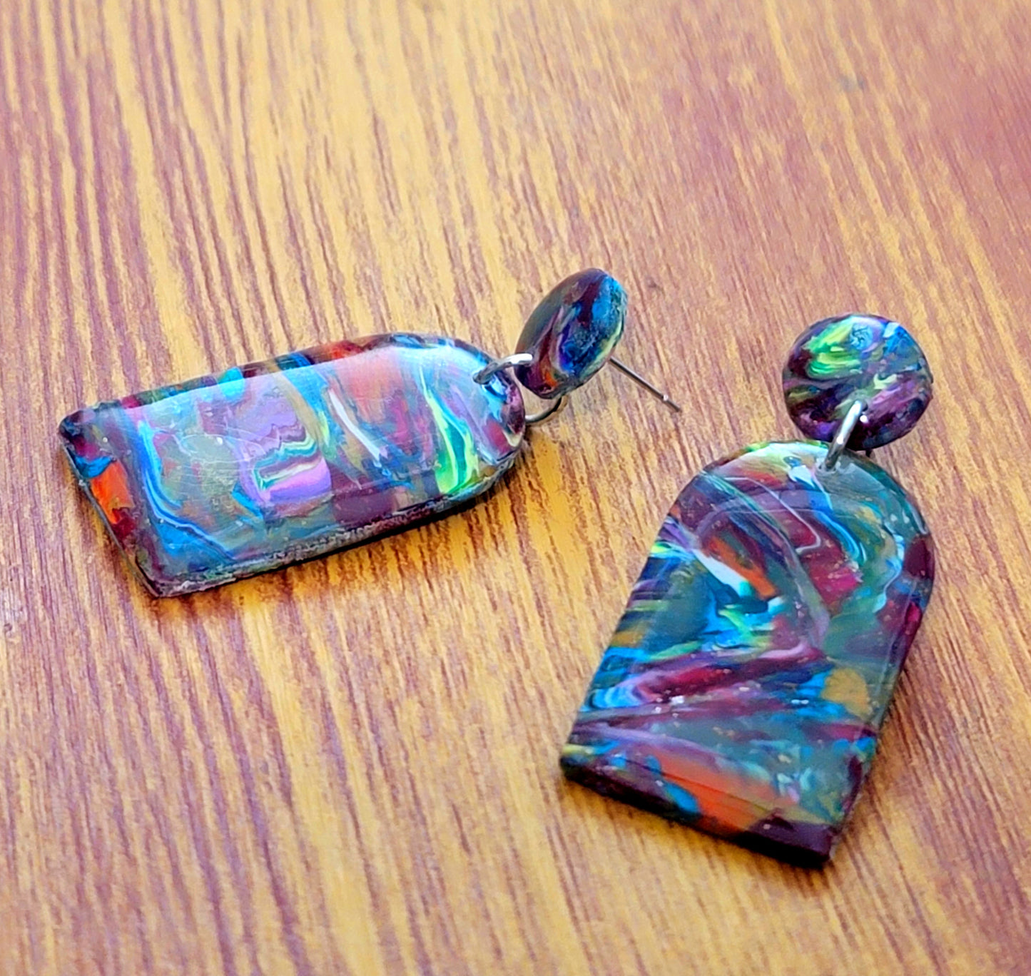 Otoño: Oval Square Translucent Colored Scraped Polymer Clay Earrings