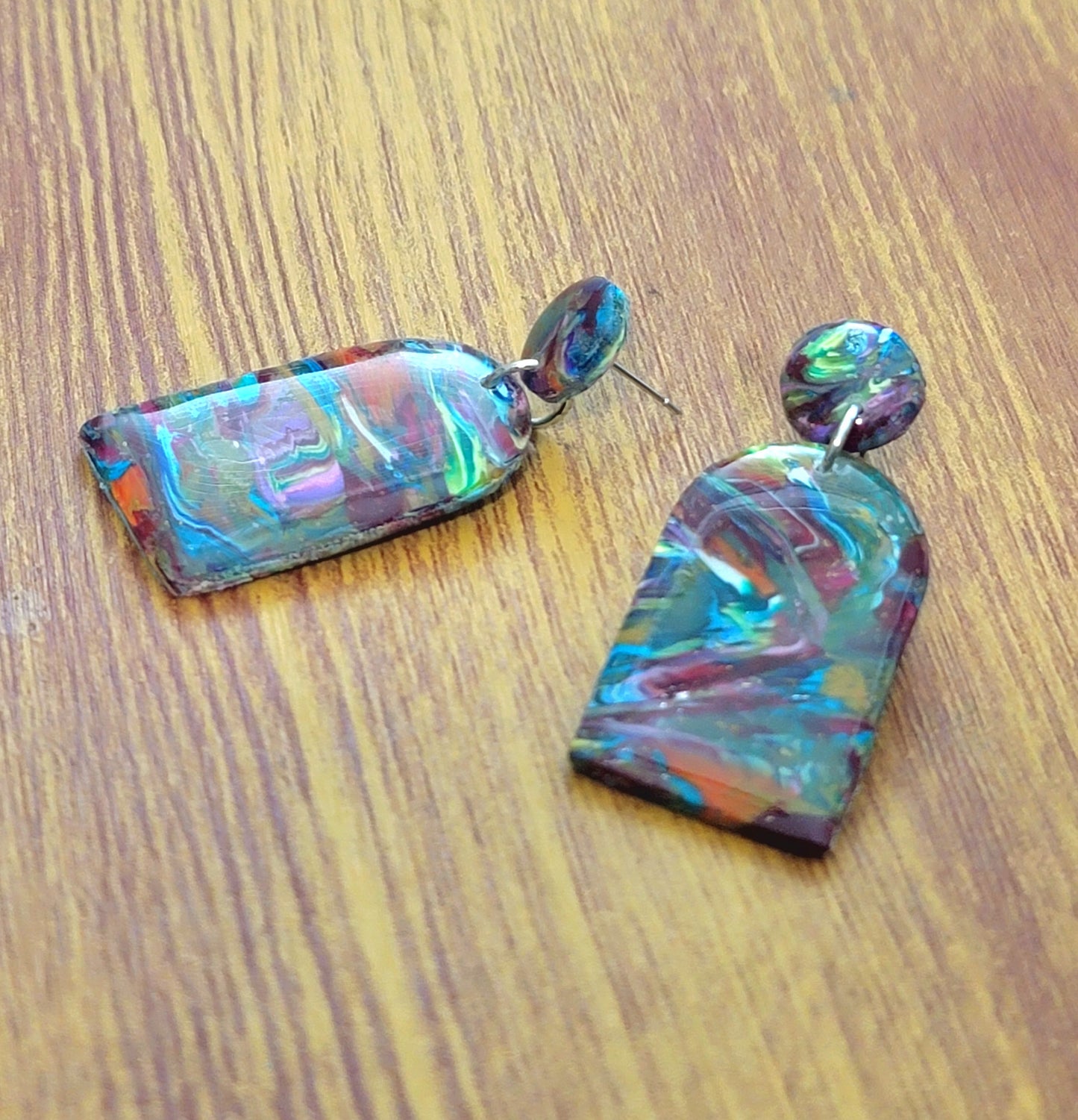 Otoño: Oval Square Translucent Colored Scraped Polymer Clay Earrings