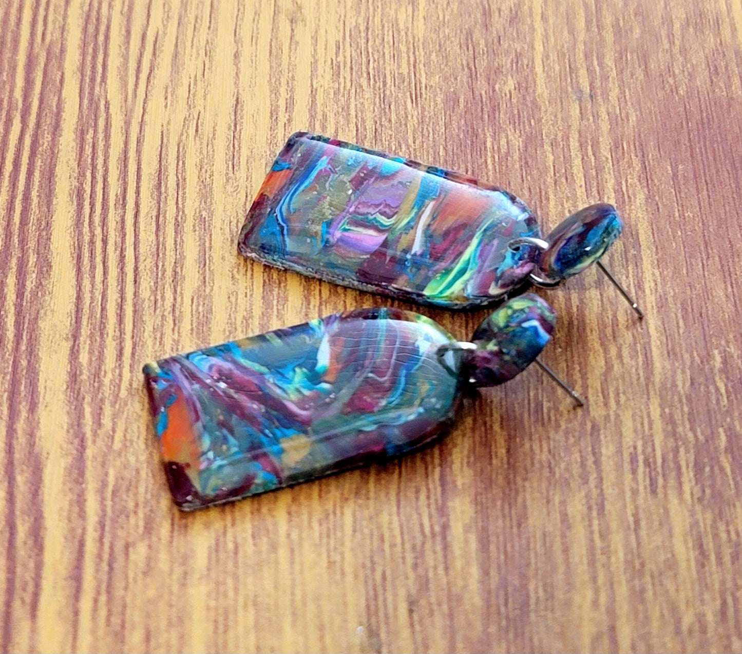 Otoño: Oval Square Translucent Colored Scraped Polymer Clay Earrings