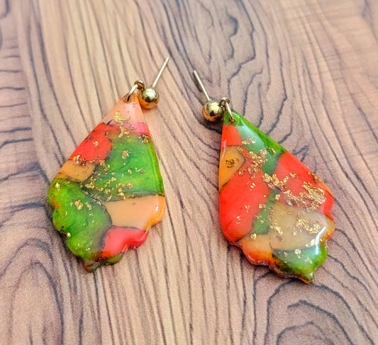 Carola: Translucent Polymer Clay with Orange and Green Clay Earrings