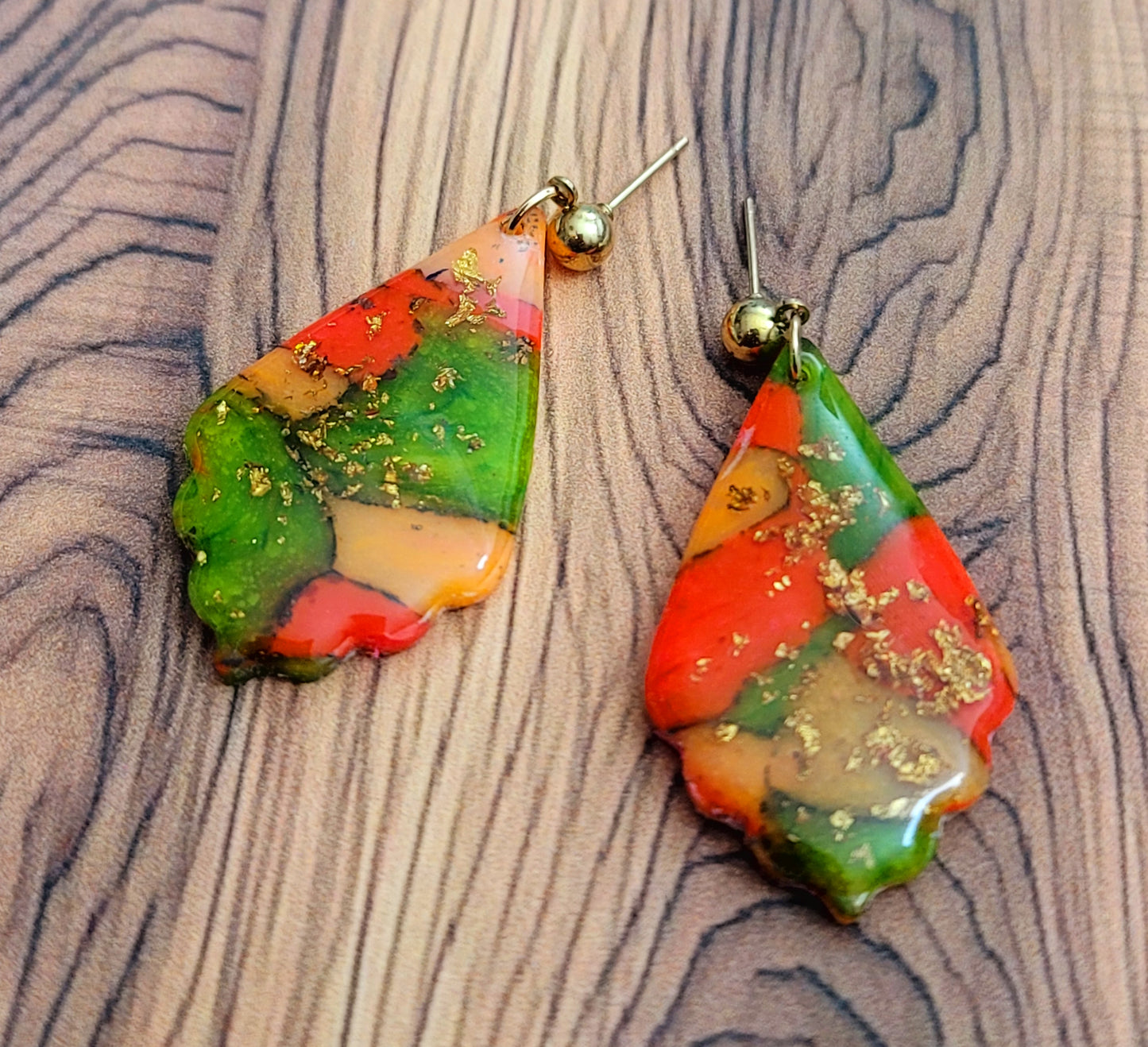 Carola: Translucent Polymer Clay with Orange and Green Clay Earrings