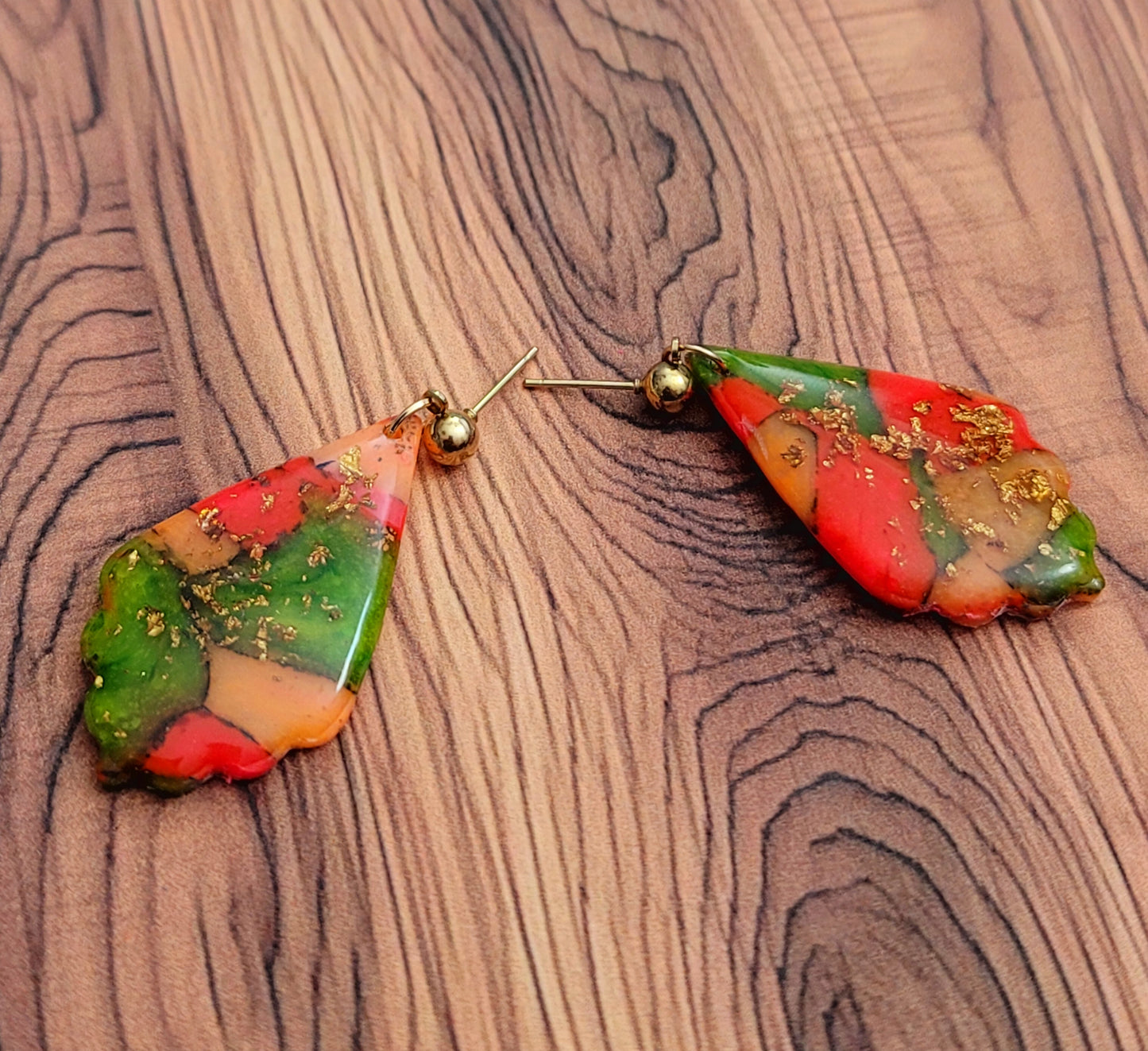 Carola: Translucent Polymer Clay with Orange and Green Clay Earrings