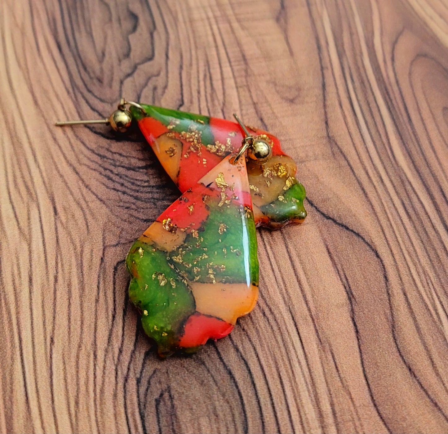 Carola: Translucent Polymer Clay with Orange and Green Clay Earrings