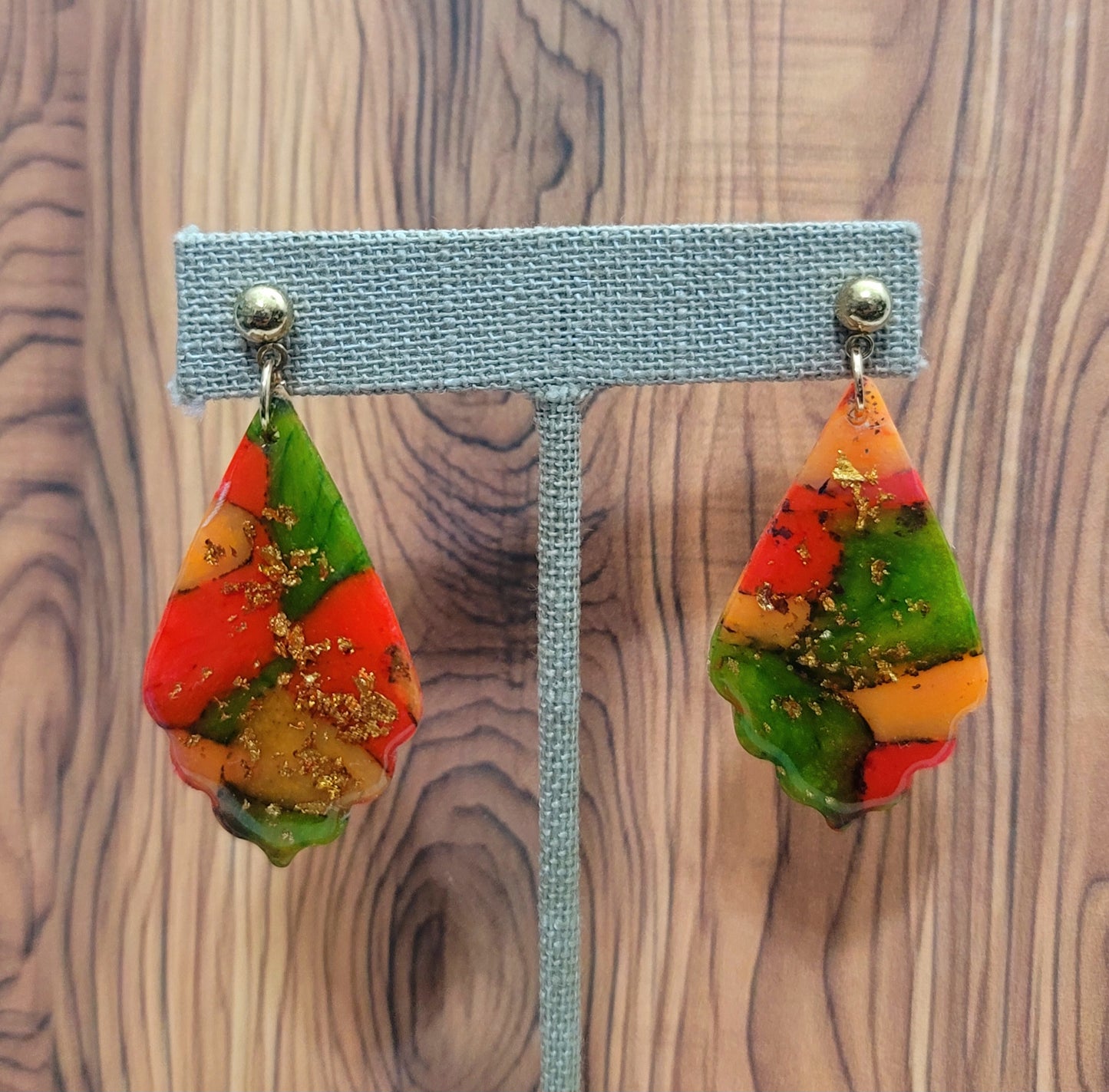 Carola: Translucent Polymer Clay with Orange and Green Clay Earrings