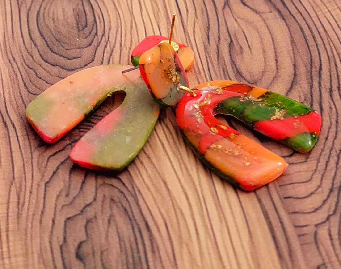 Sagario: Pink/Green/Orange Inked Polymer Clay Earrings