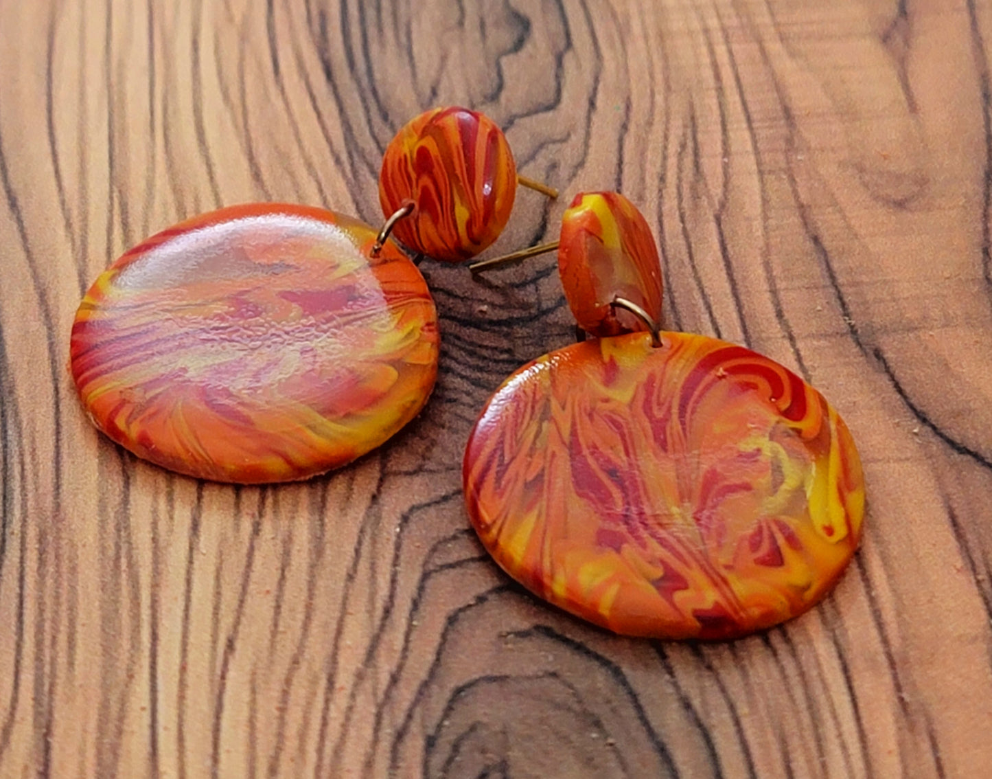 Sol: Yellow, Red, Translucent and Orange Polymer Clay Earrings