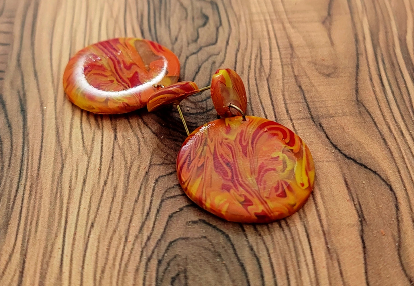 Sol: Yellow, Red, Translucent and Orange Polymer Clay Earrings