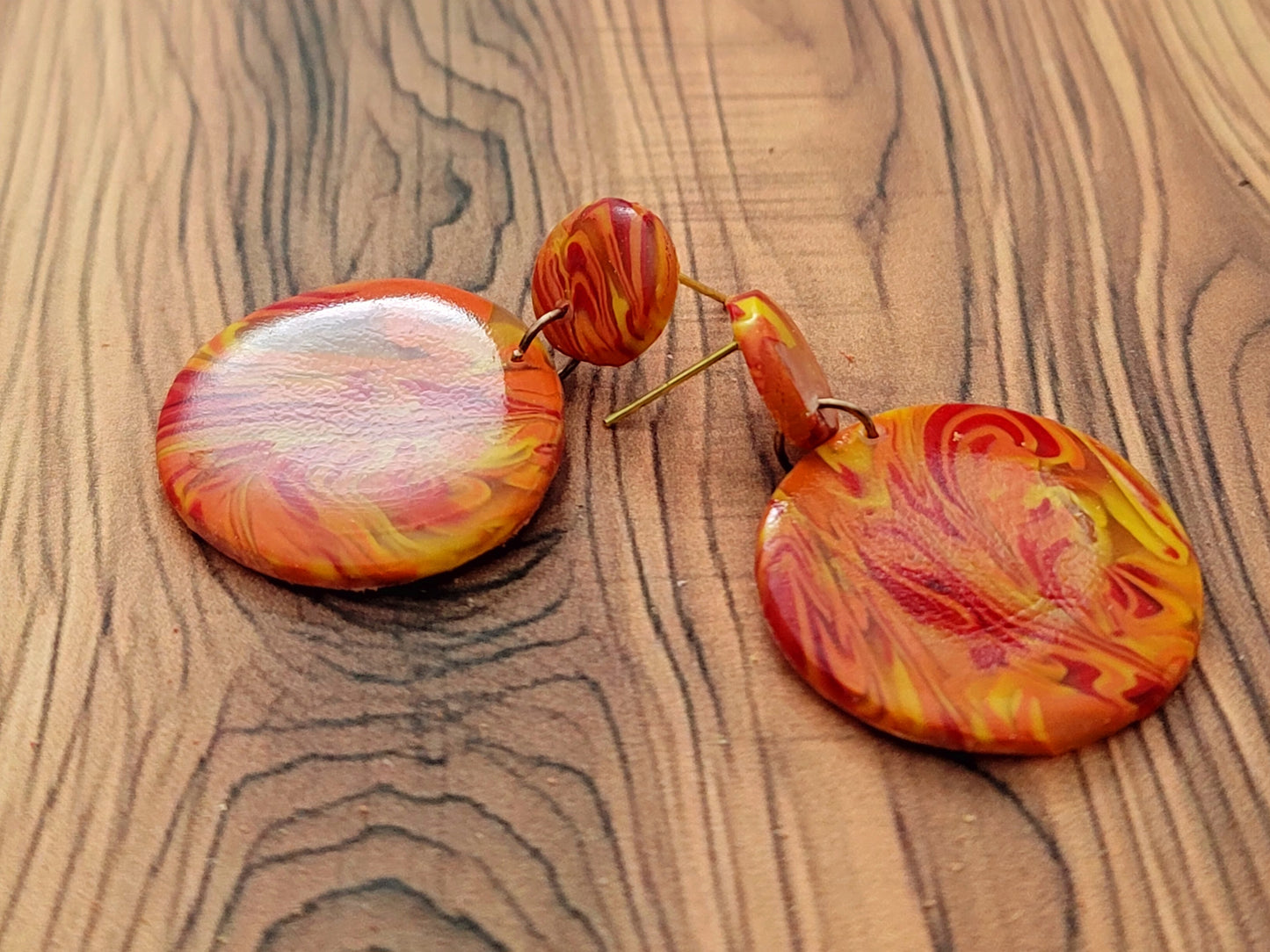 Sol: Yellow, Red, Translucent and Orange Polymer Clay Earrings