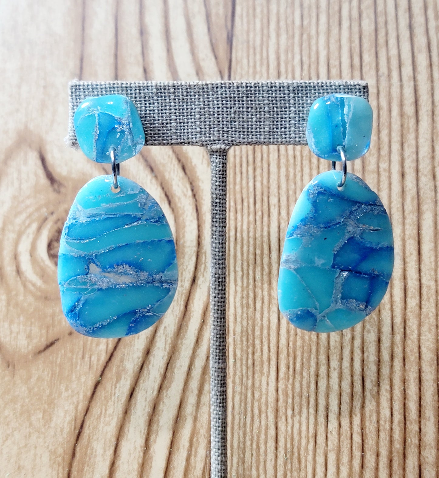 Jasmine: White/Sky Blue/Blue Polymer Clay Earrings