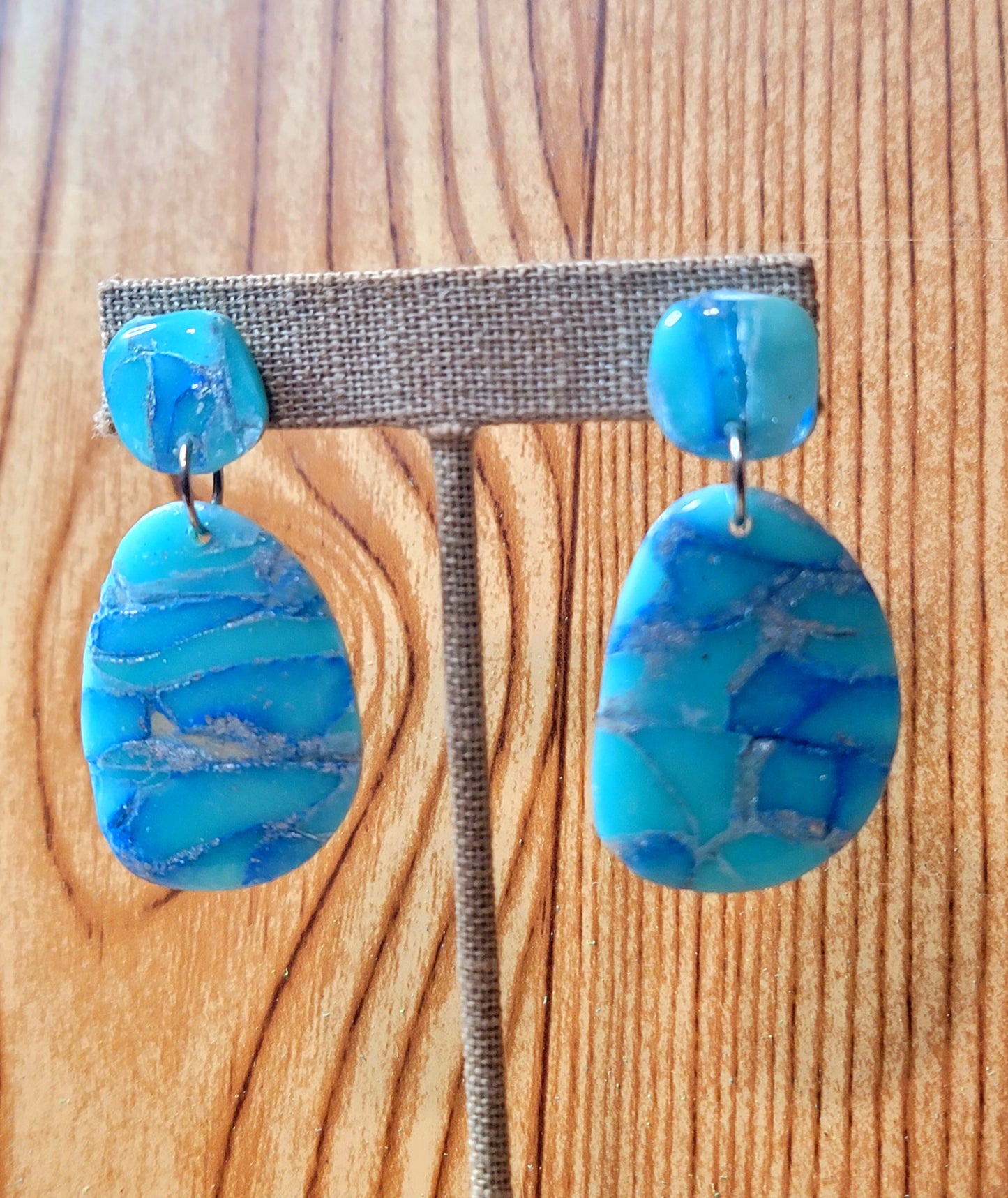 Jasmine: White/Sky Blue/Blue Polymer Clay Earrings