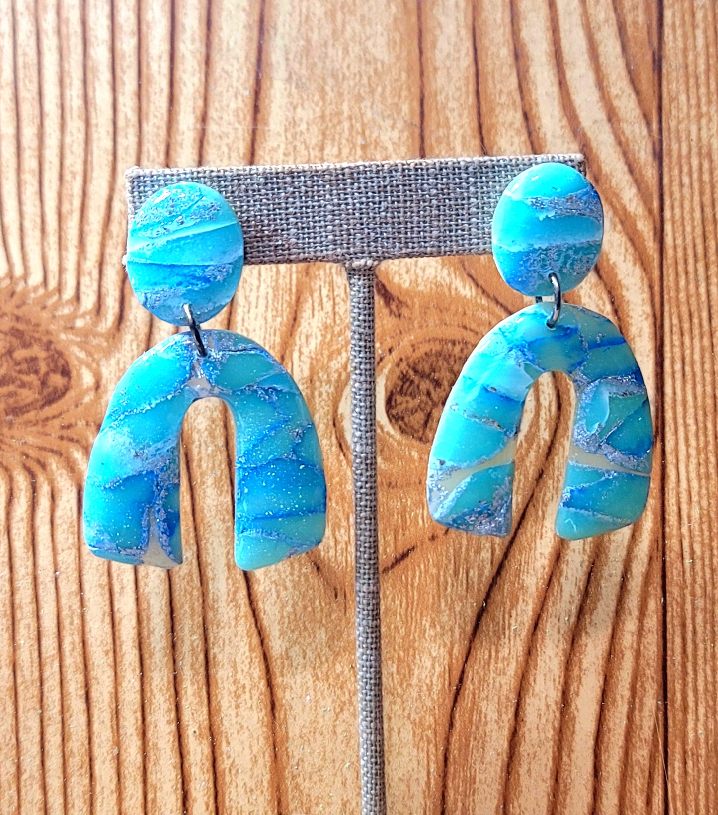 Rocio: White/Sky Blue/Blue Polymer Clay Earrings