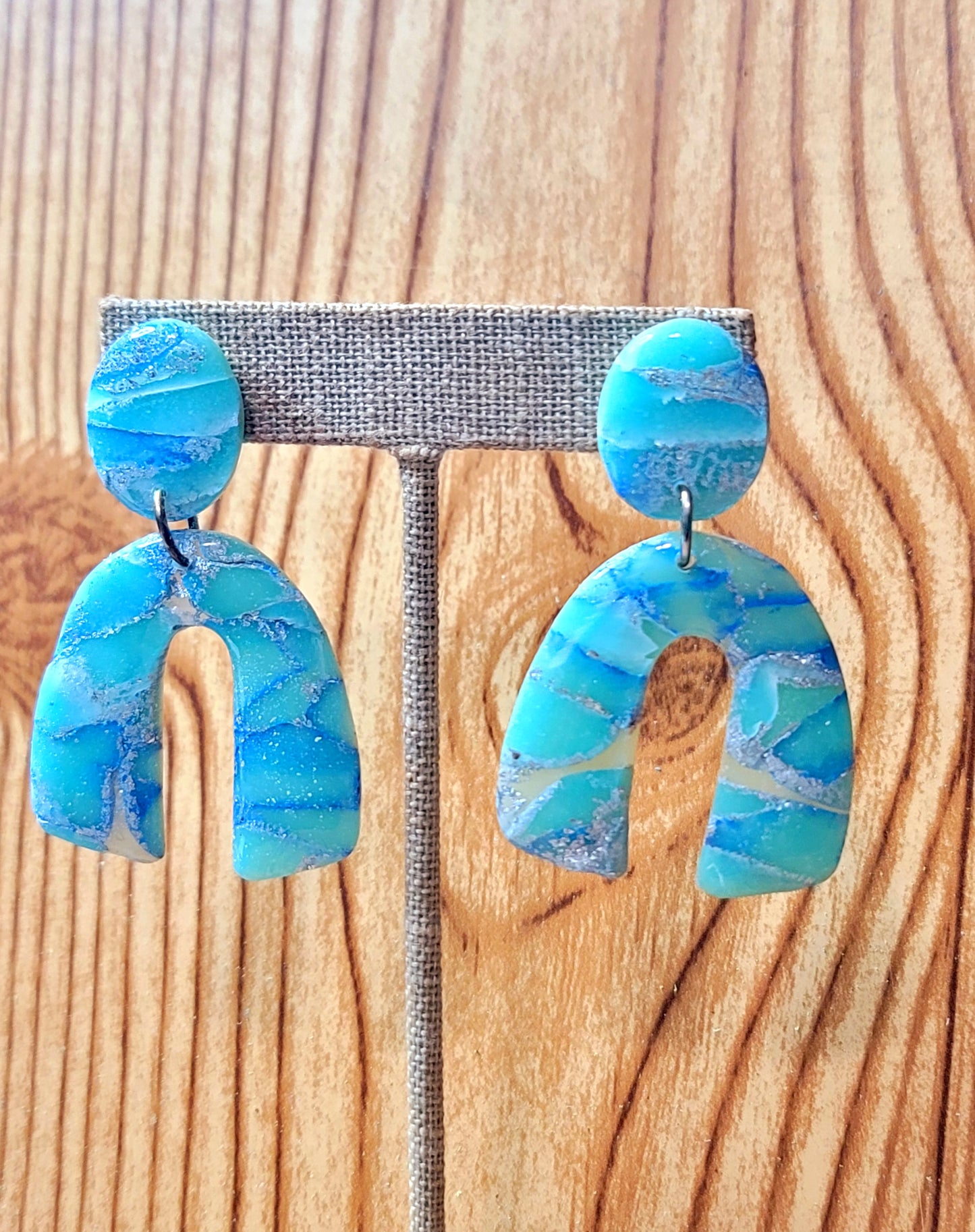 Rocio: White/Sky Blue/Blue Polymer Clay Earrings