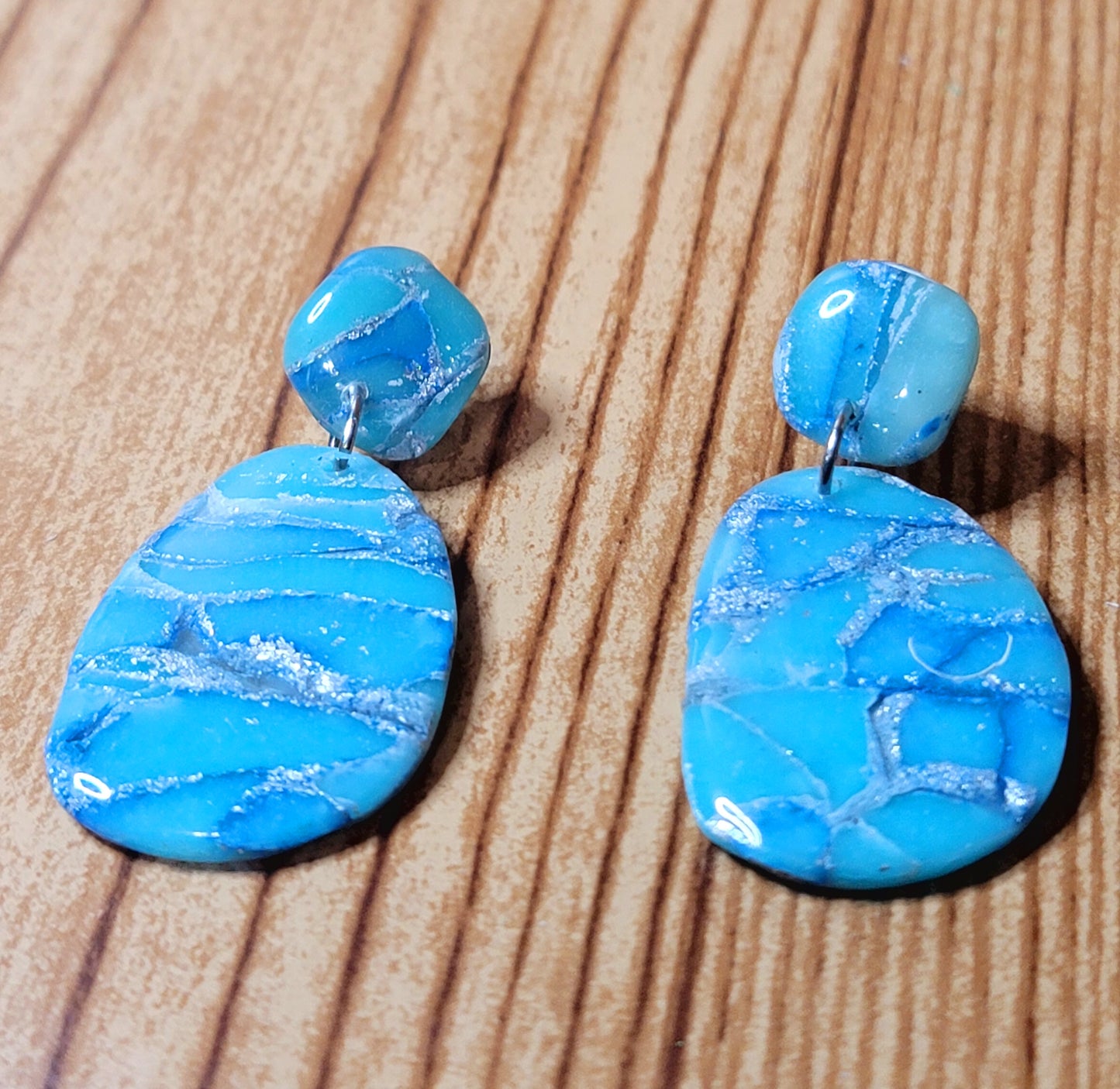 Jasmine: White/Sky Blue/Blue Polymer Clay Earrings