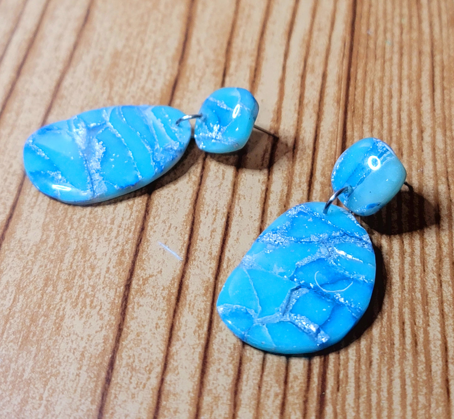 Jasmine: White/Sky Blue/Blue Polymer Clay Earrings