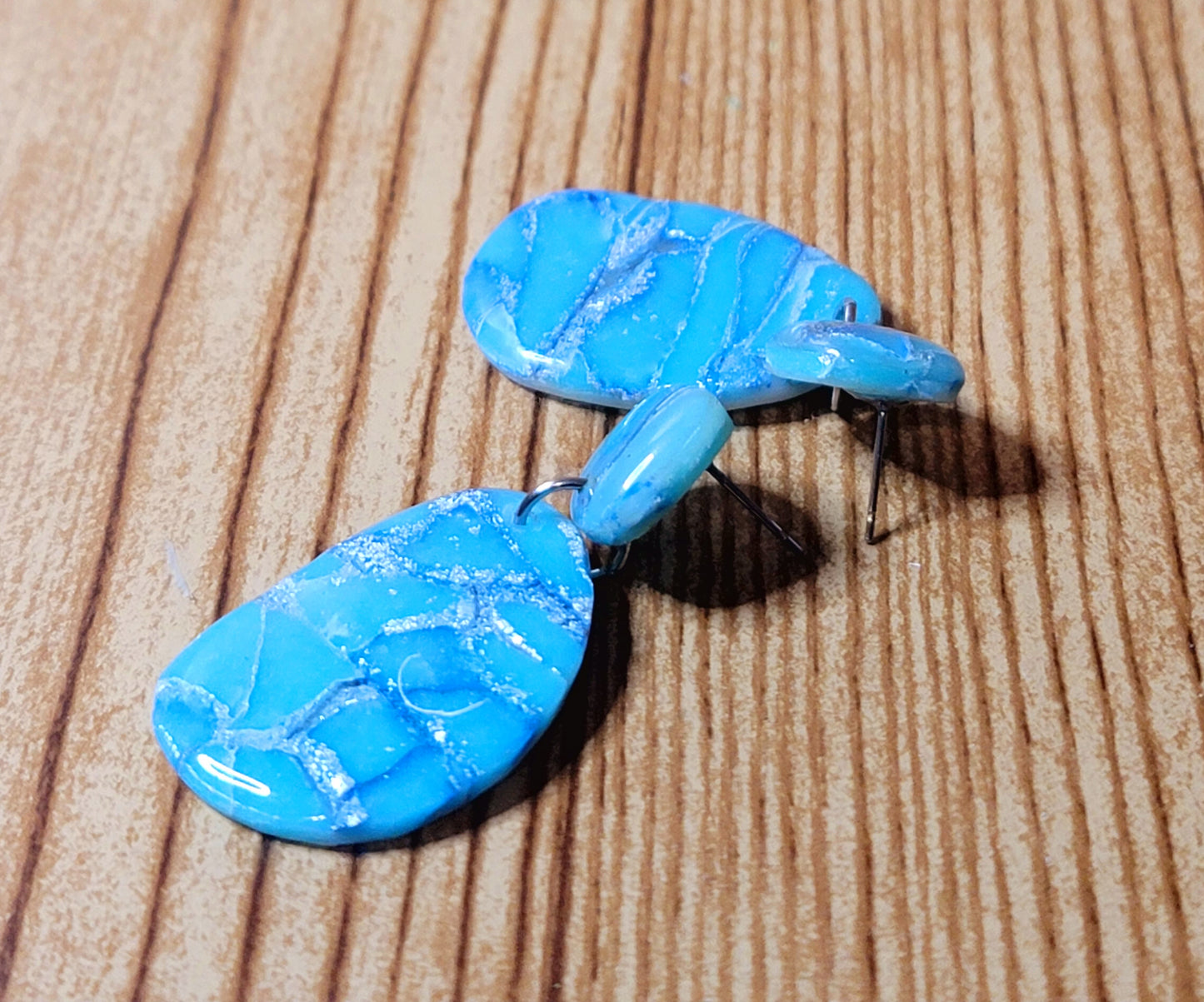 Jasmine: White/Sky Blue/Blue Polymer Clay Earrings