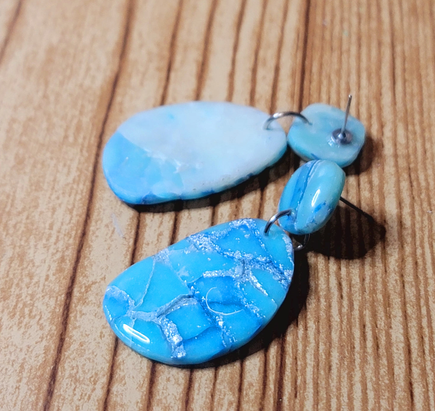 Jasmine: White/Sky Blue/Blue Polymer Clay Earrings