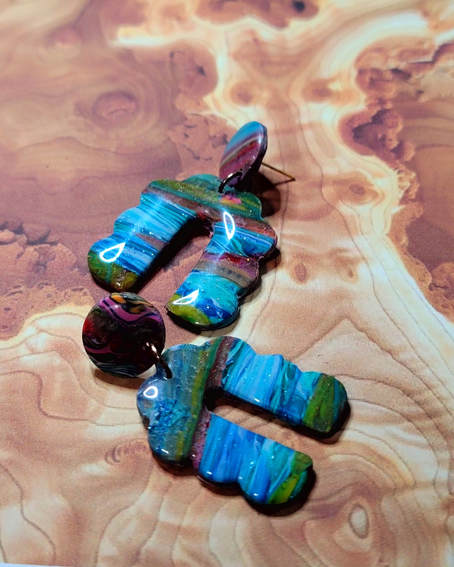 Sasha: Blue/Green/Pink Scrap Polymer Clay Earrings