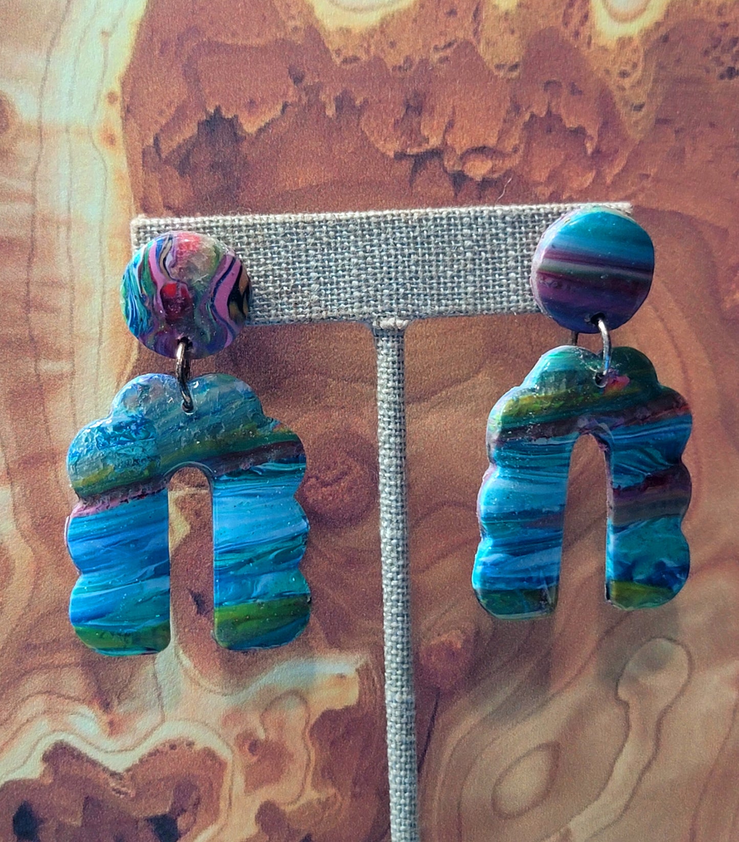 Sasha: Blue/Green/Pink Scrap Polymer Clay Earrings