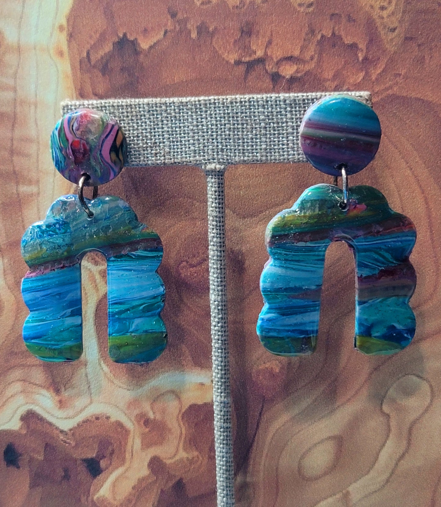 Sasha: Blue/Green/Pink Scrap Polymer Clay Earrings