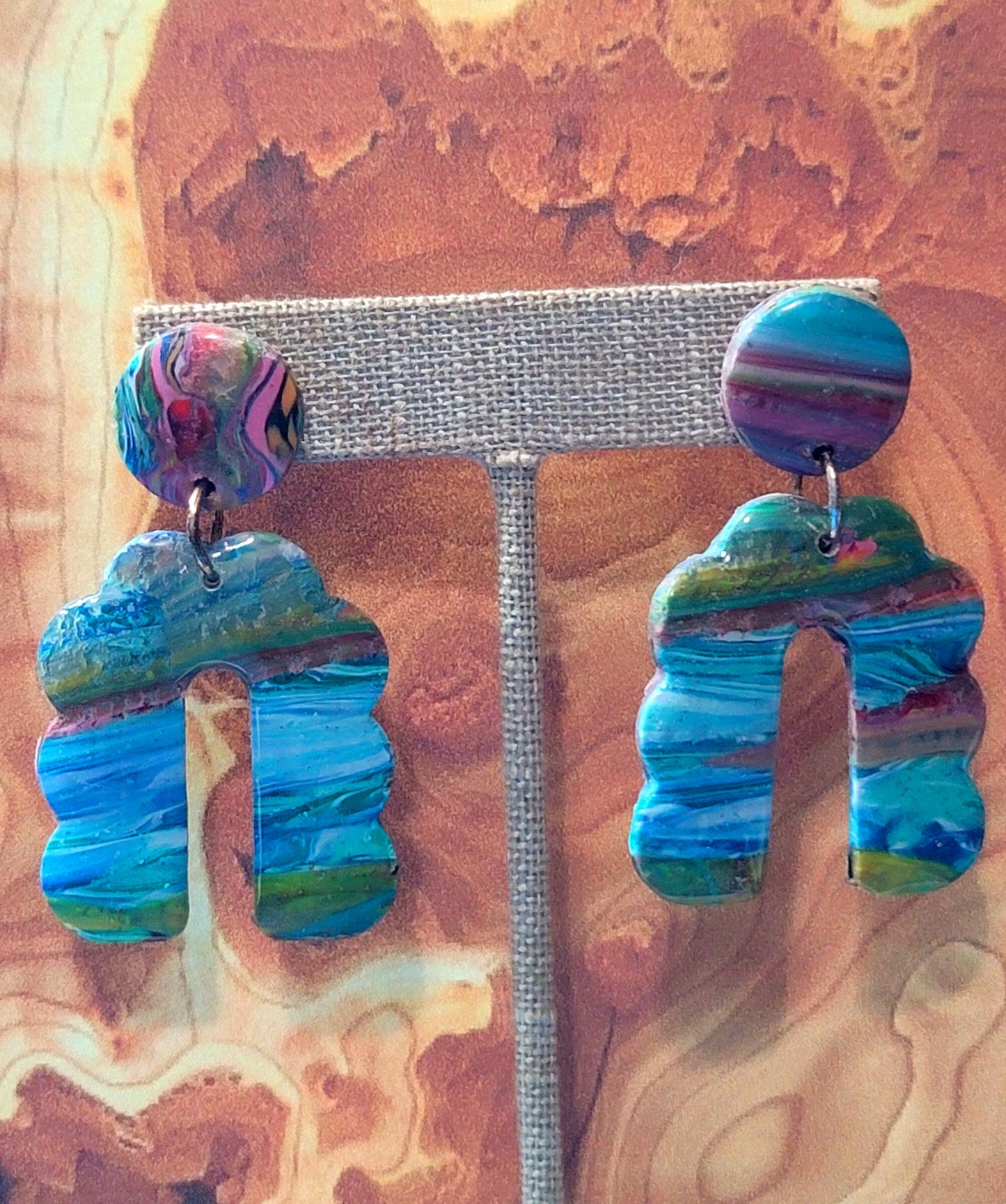 Sasha: Blue/Green/Pink Scrap Polymer Clay Earrings