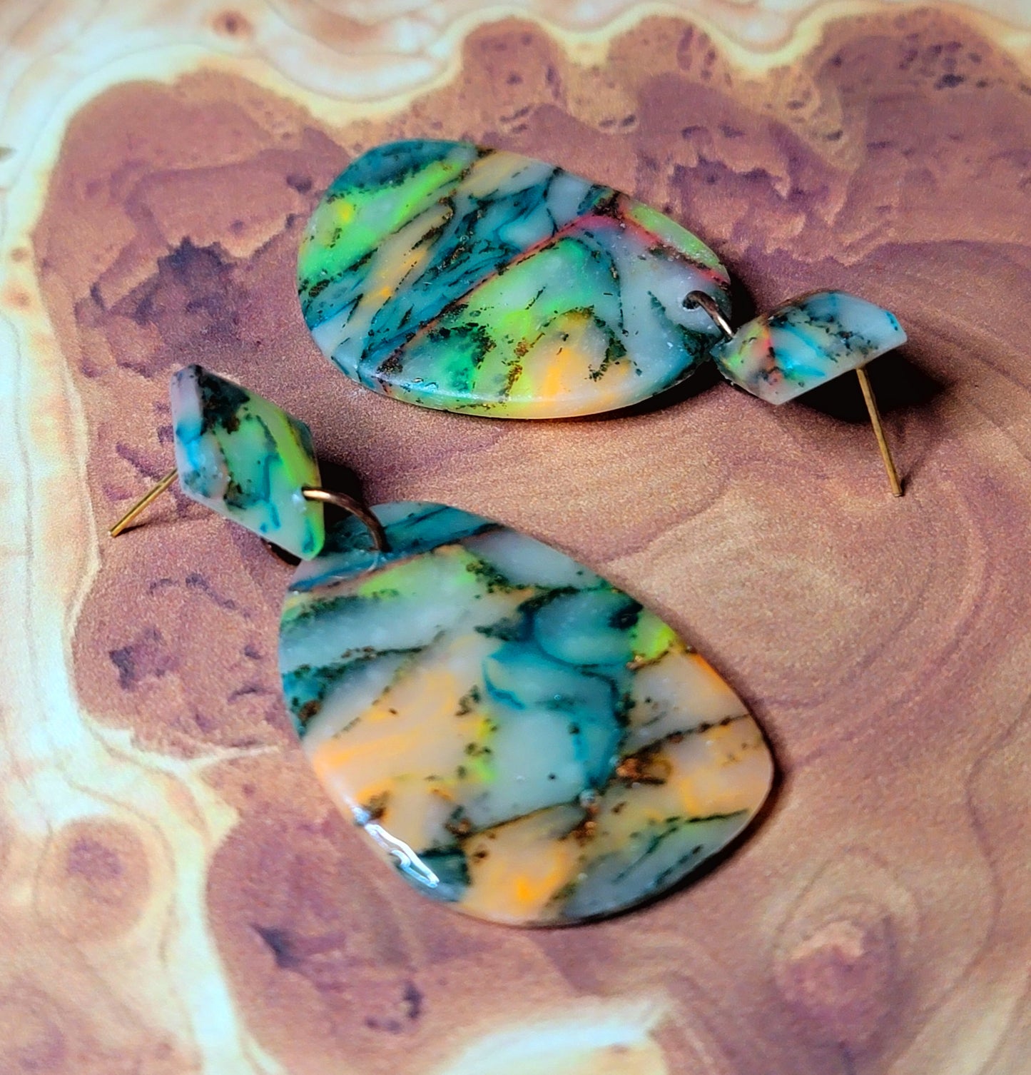 Shaw: Translucent Inked Polymer Clay Earrings: Concave Shape