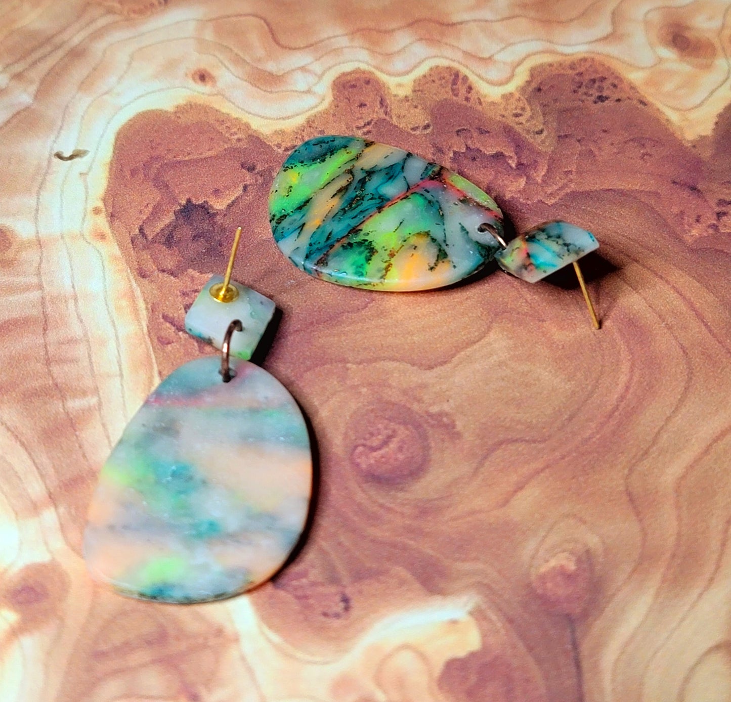 Shaw: Translucent Inked Polymer Clay Earrings: Concave Shape