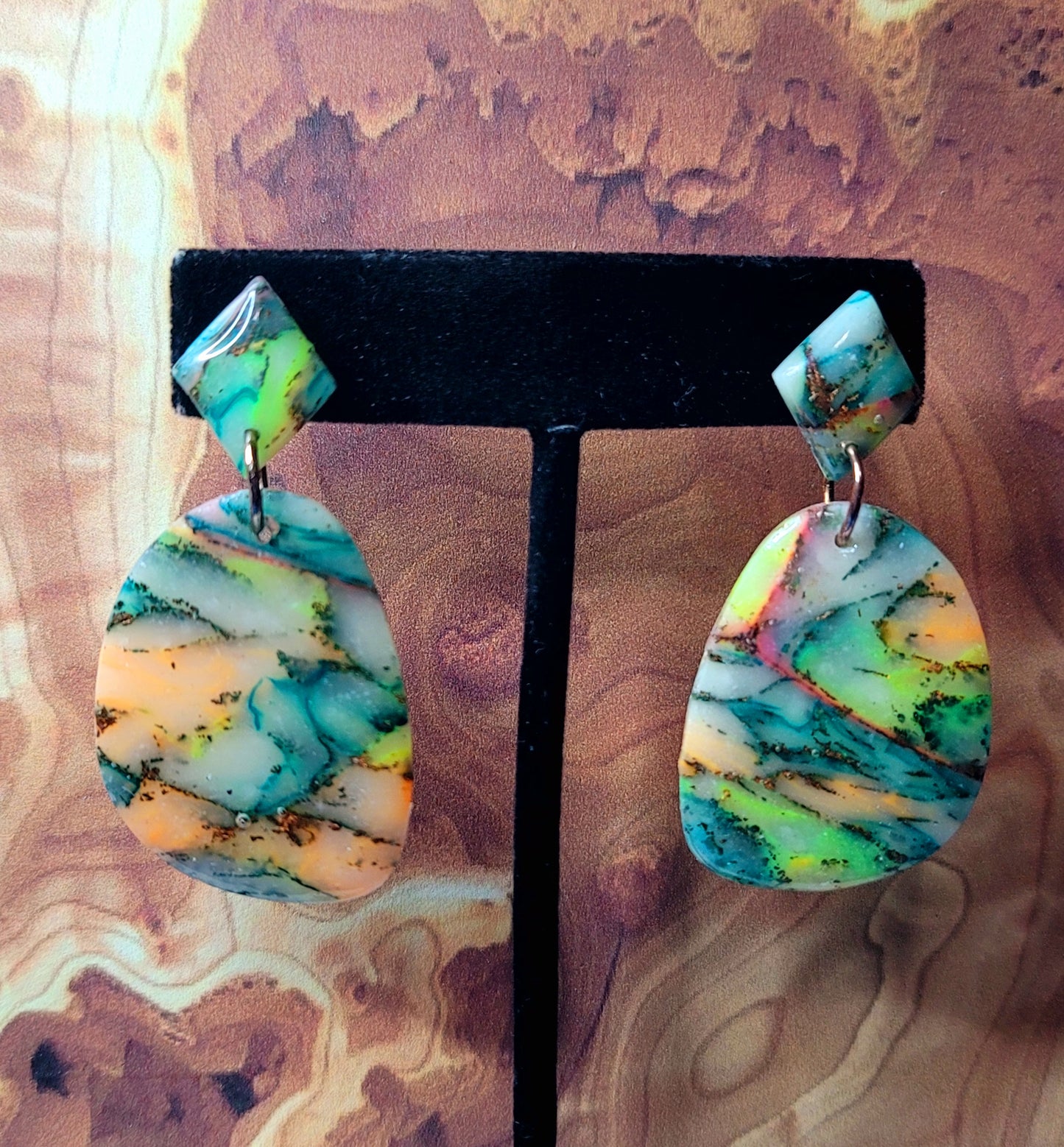 Shaw: Translucent Inked Polymer Clay Earrings: Concave Shape