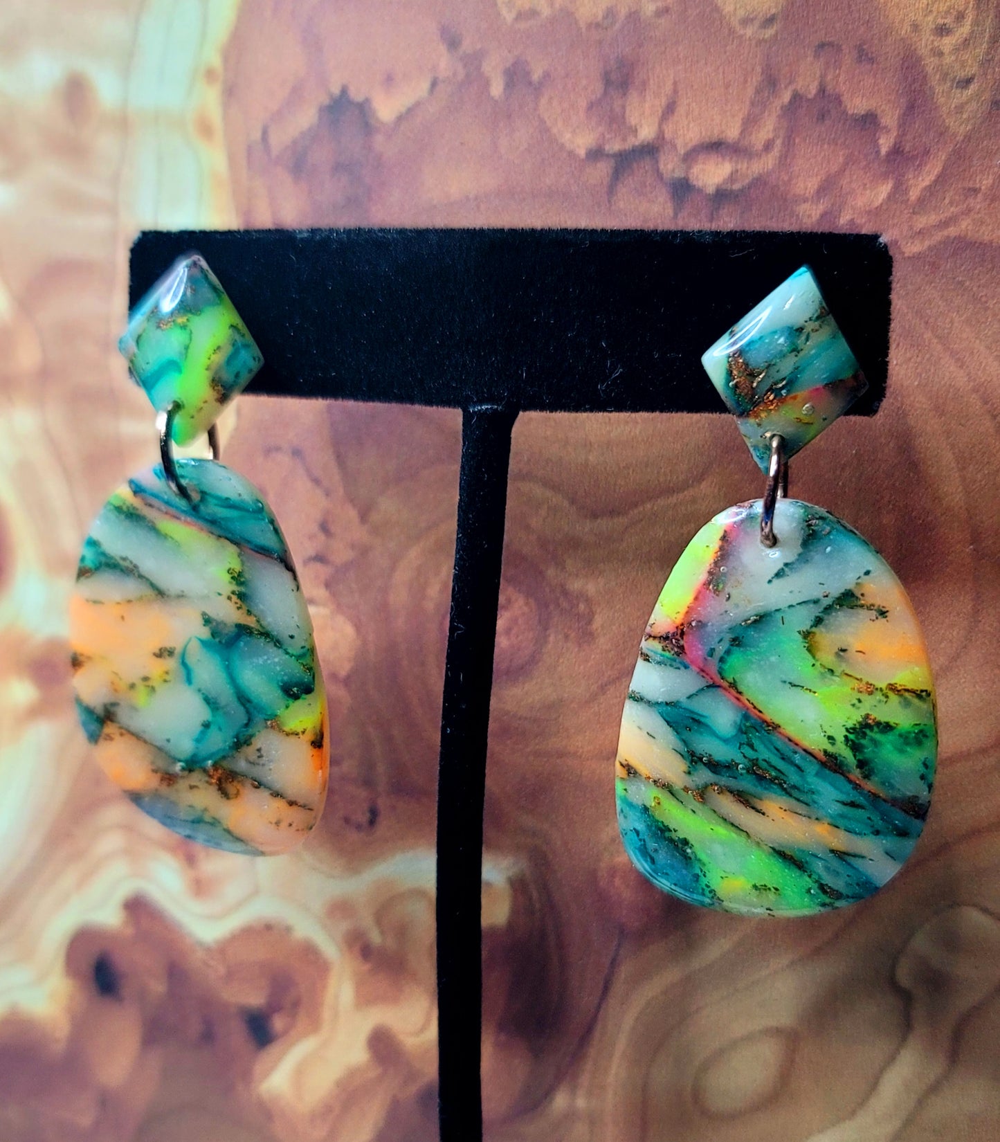 Shaw: Translucent Inked Polymer Clay Earrings: Concave Shape