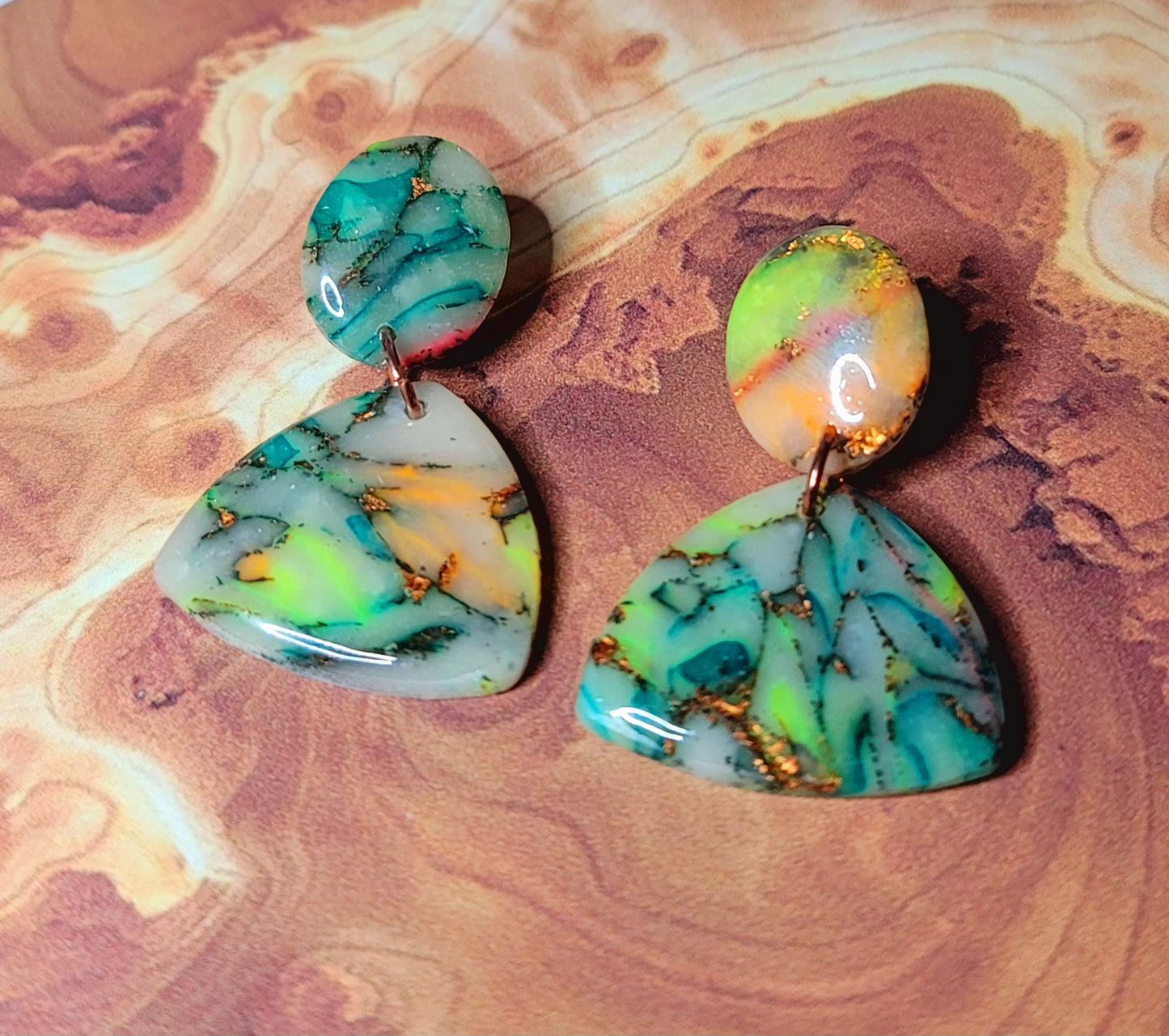 Beatriz: Translucent Inked Polymer Clay Earrings: Guitar Pick Shape