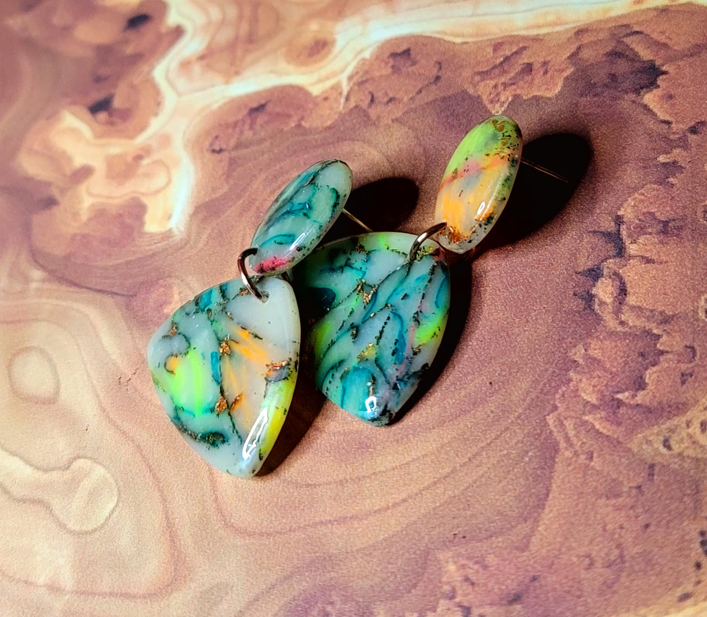 Beatriz: Translucent Inked Polymer Clay Earrings: Guitar Pick Shape