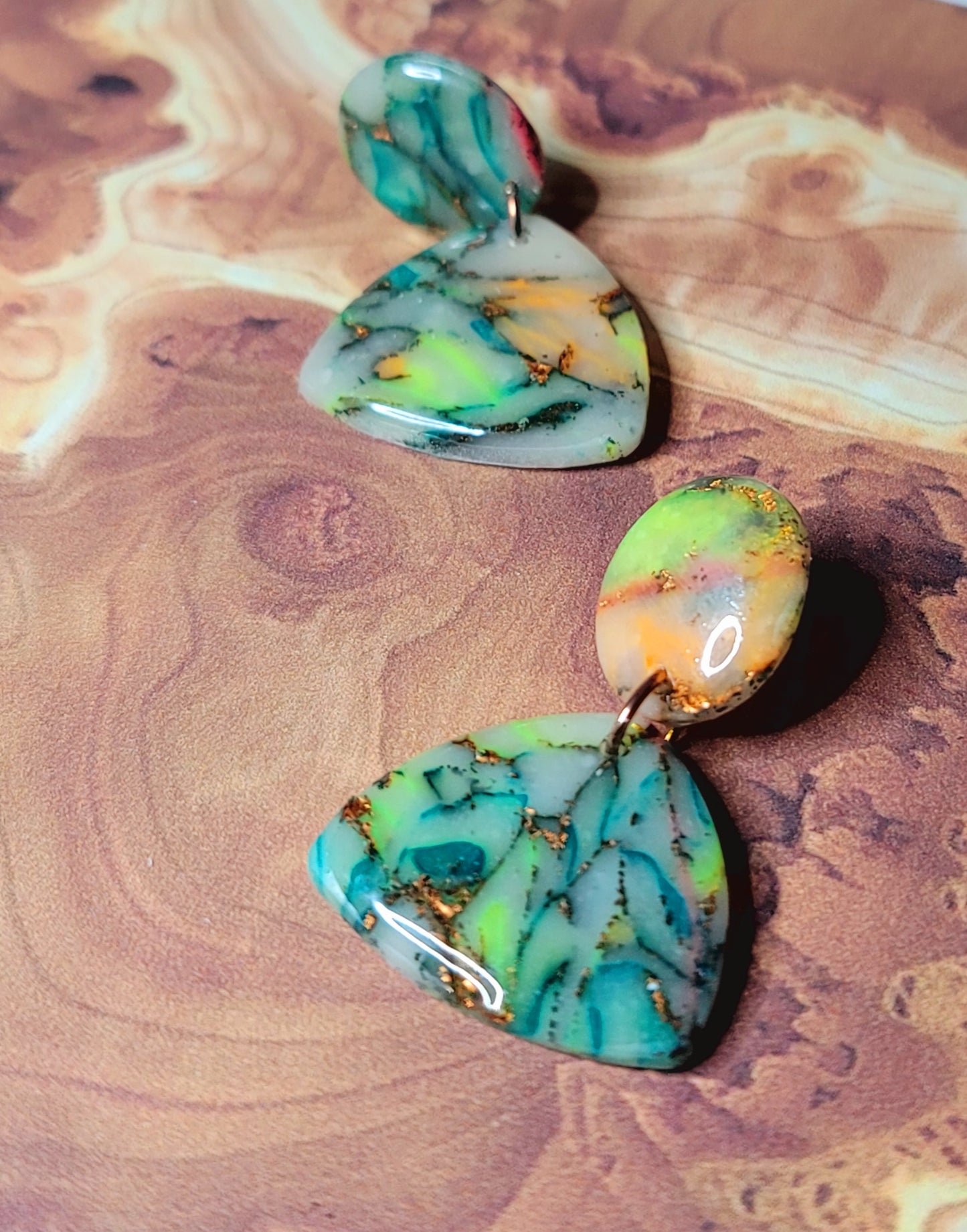 Beatriz: Translucent Inked Polymer Clay Earrings: Guitar Pick Shape