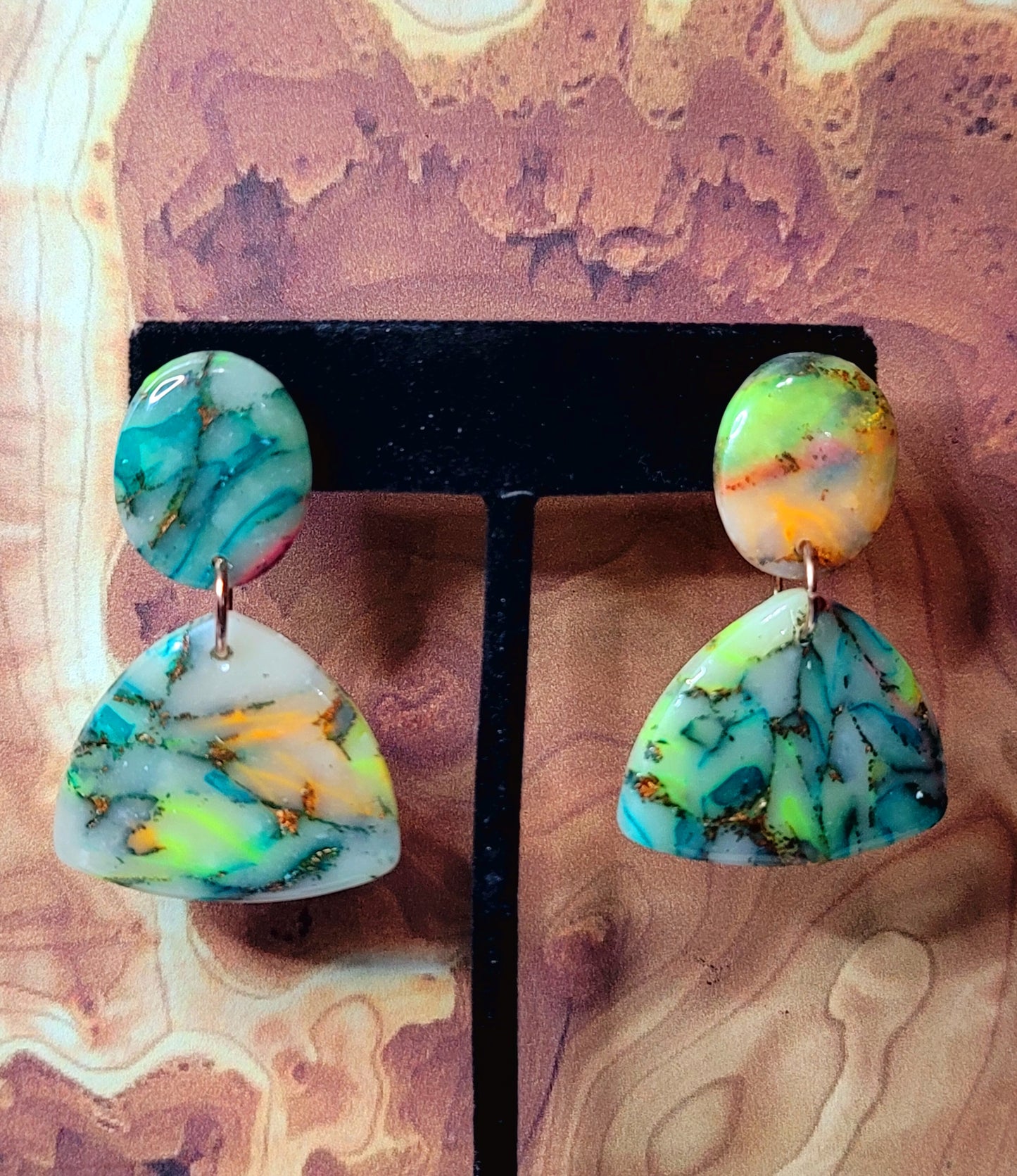 Beatriz: Translucent Inked Polymer Clay Earrings: Guitar Pick Shape