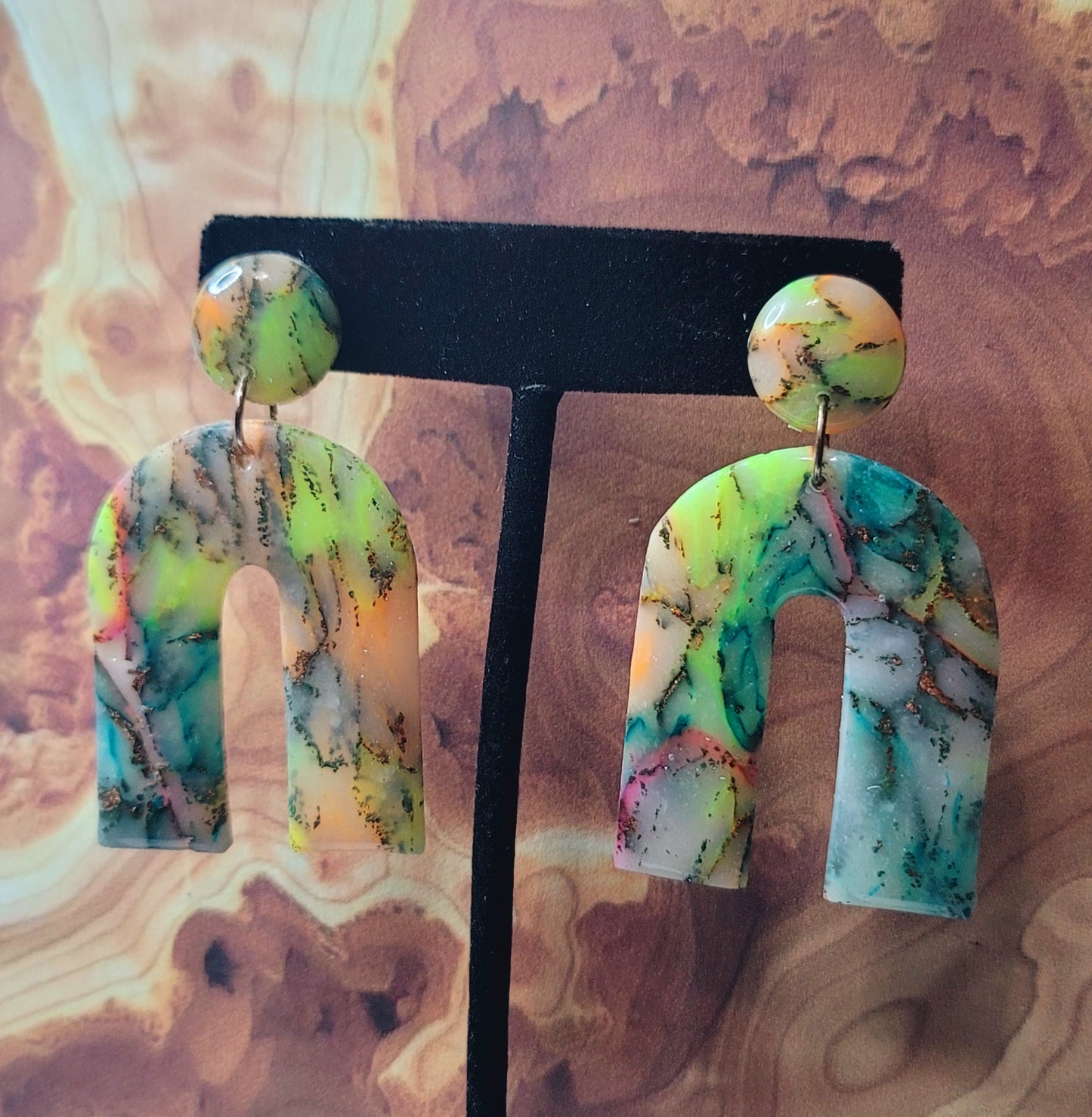 Layla: Translucent Inked Polymer Clay Earrings: U Shape