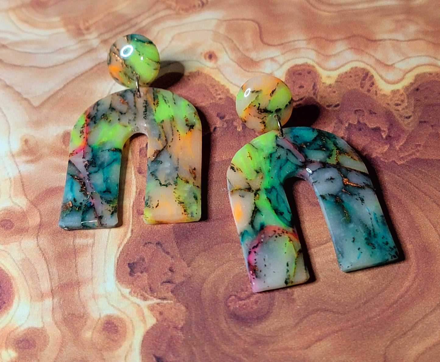 Layla: Translucent Inked Polymer Clay Earrings: U Shape