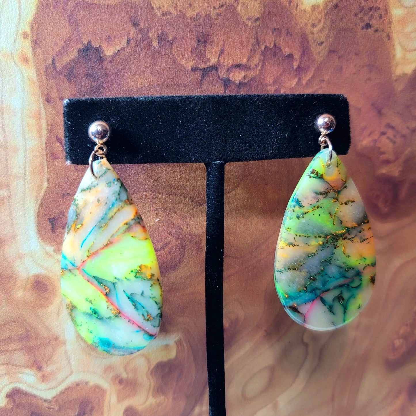 Milagros: Translucent Inked Polymer Clay Earrings: Teardrop Shape